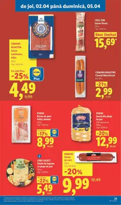 Ofertele Lidl valabile de la 30.03.2026 | Pagină: 23 | Produse: Bacon, Salam, Șuncă, Cârnați