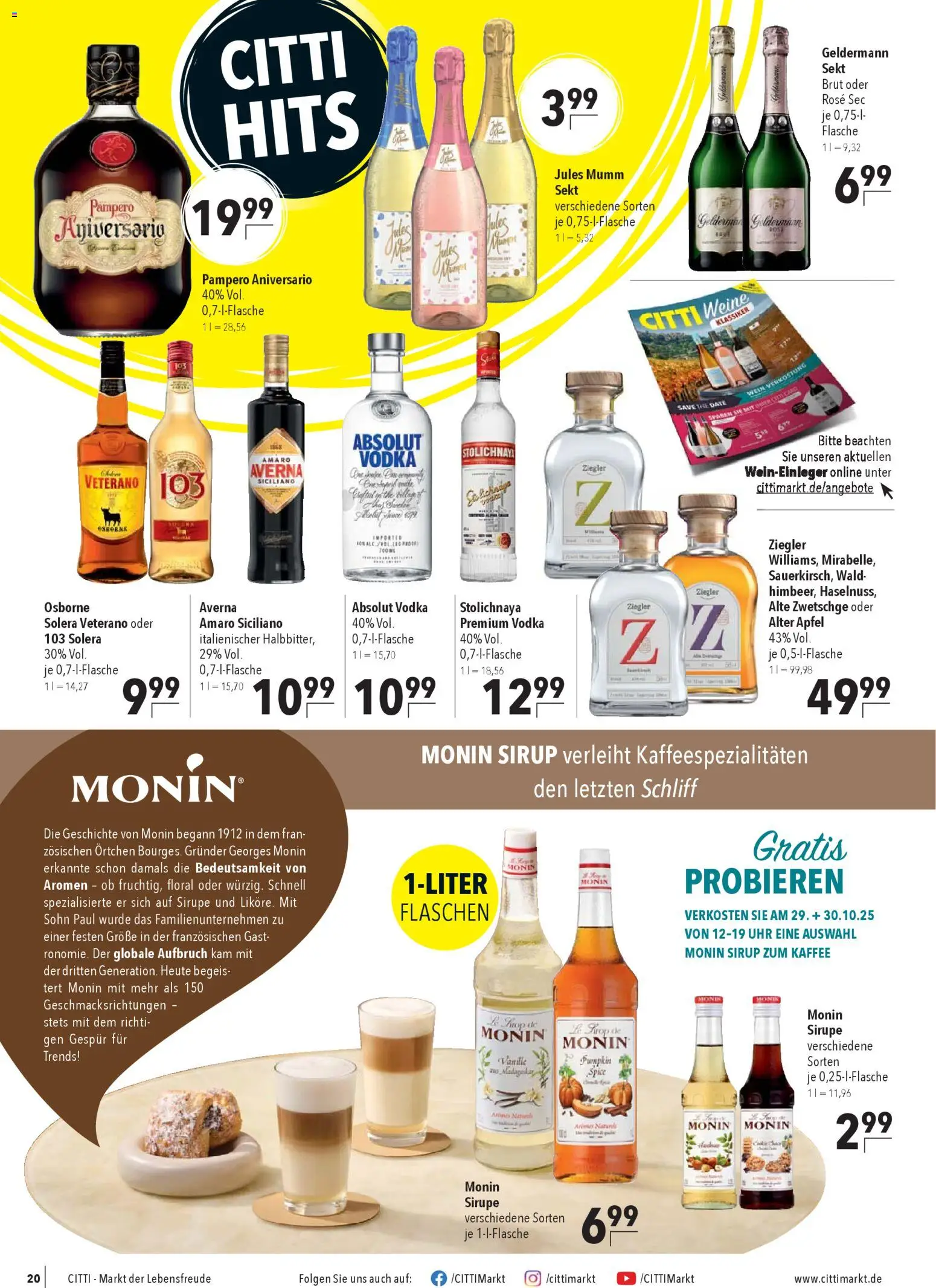 CITTI Markt Prospekt 	 – gültig ab 29.10.2025 | Seite: 20 | Produkte: Kaffee, Äpfel, Wein, Vodka
