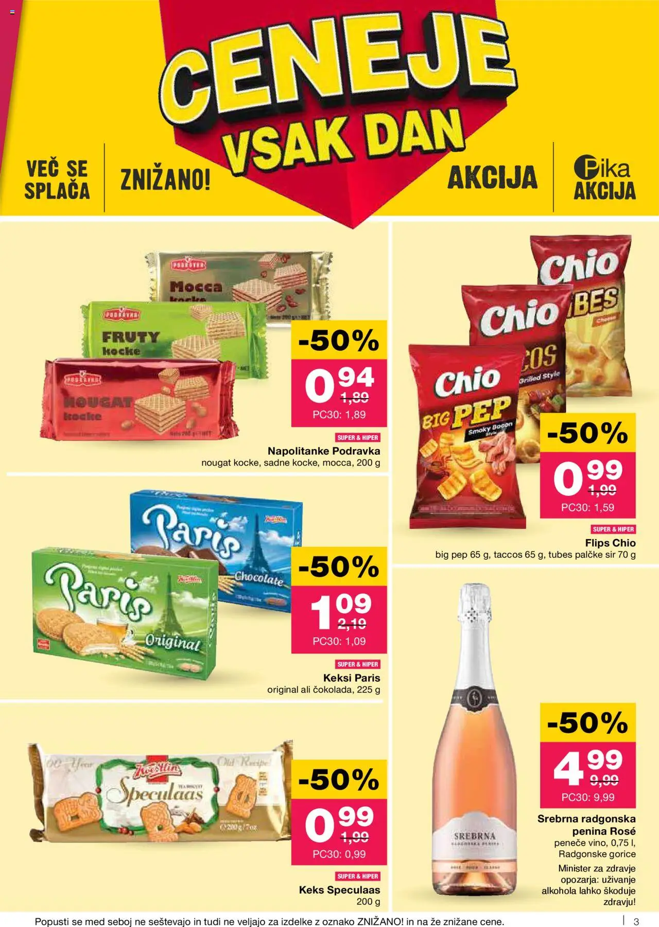Novi Mercator katalog ponudbe – veljaven od 11.09.2025 | Stran: 3 | Izdelki: Napolitanke, Flips, Penina, Sir