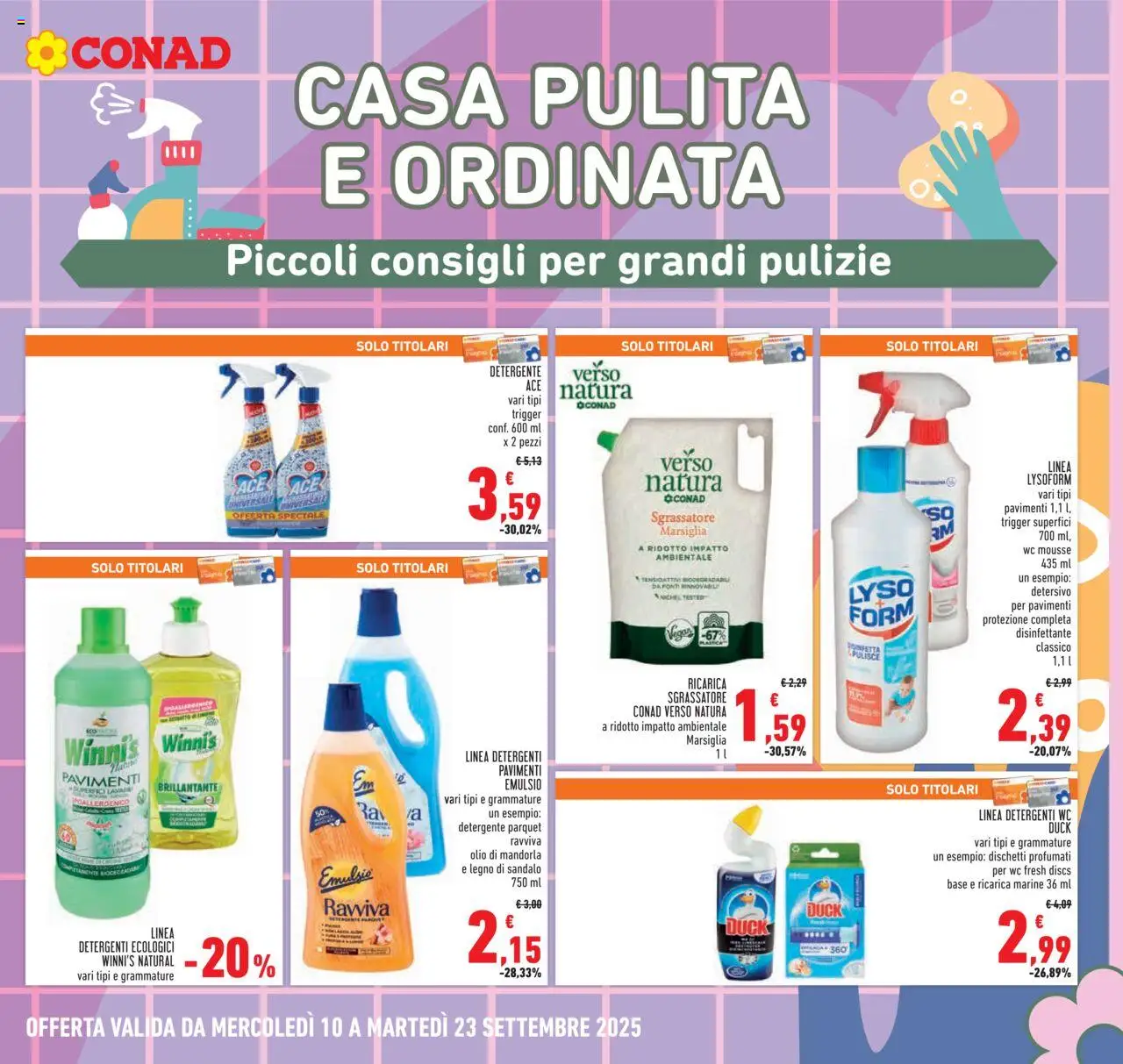 Volantino Conad del 10.09.2025 | Pagina: 25 | Prodotti: Detergente, Sgrassatore, Olio, WC