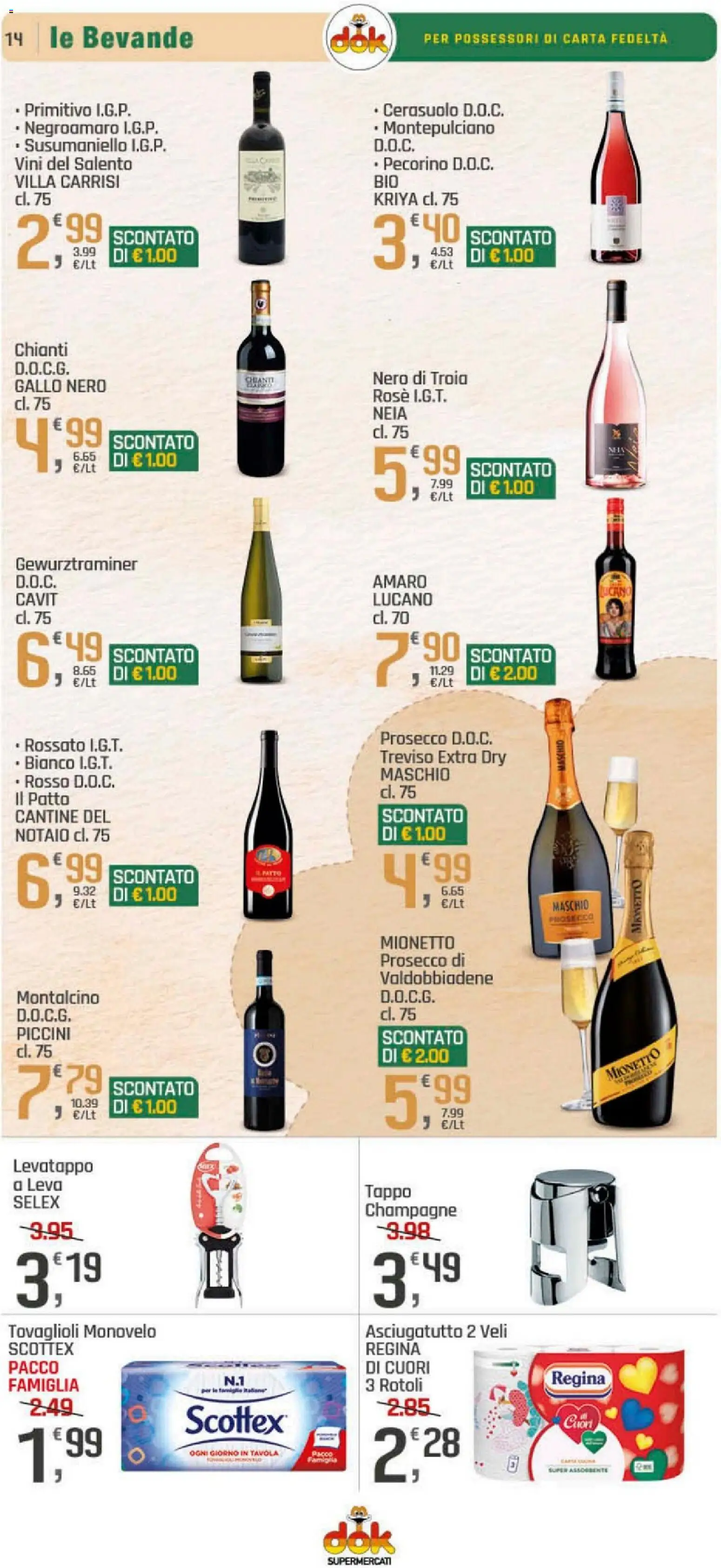 Volantino DOK del 04.12.2025 | Pagina: 14 | Prodotti: Prosecco, Champagne, Asciugatutto, Amaro