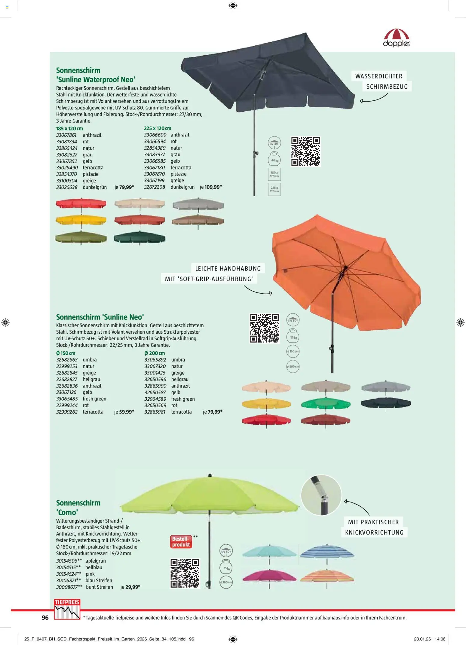 Bauhaus Freizeit im Garten – gültig ab 02.03.2026 | Seite: 96 | Produkte: Sonnenschirm