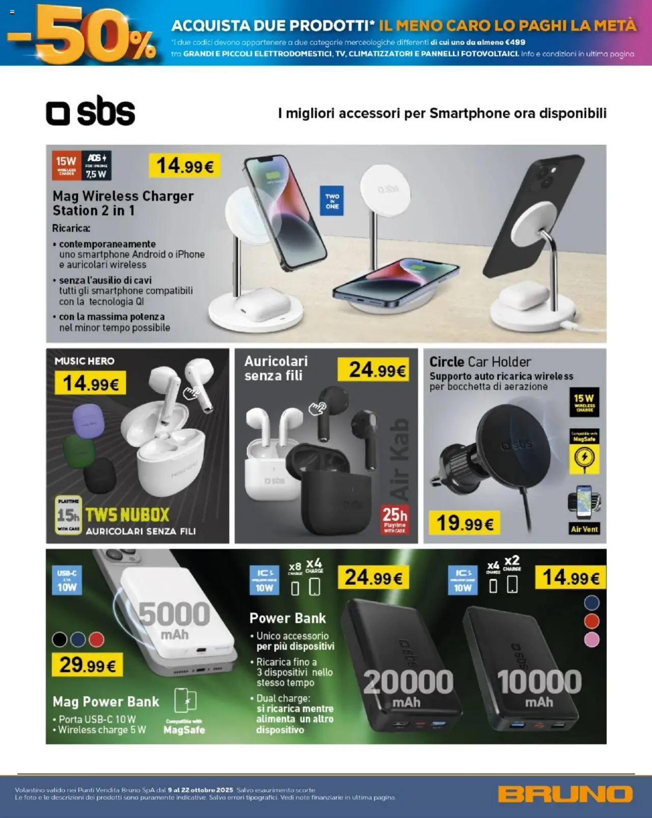 Volantino BRUNO del 09.10.2025 | Pagina: 33 | Prodotti: Auricolari, Iphone, Power bank, Smartphone