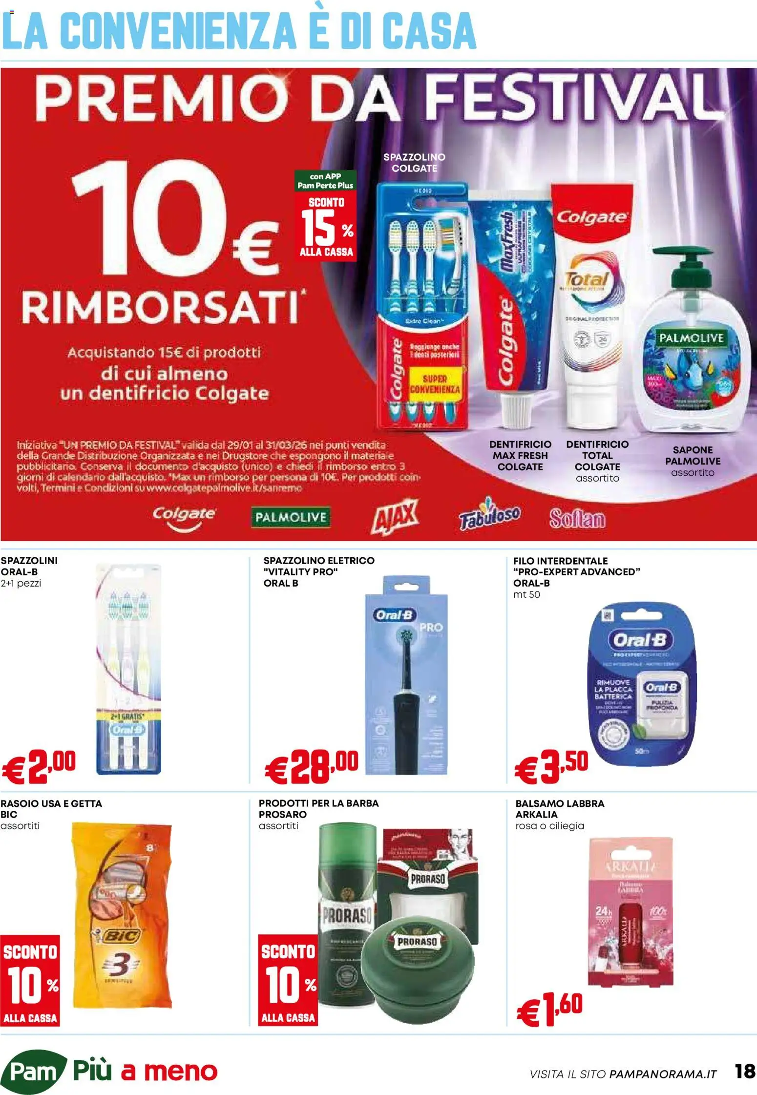 Volantino PAM del 29.01.2026 | Pagina: 18 | Prodotti: Rasoio, Sapone, Dentifricio, Filo interdentale