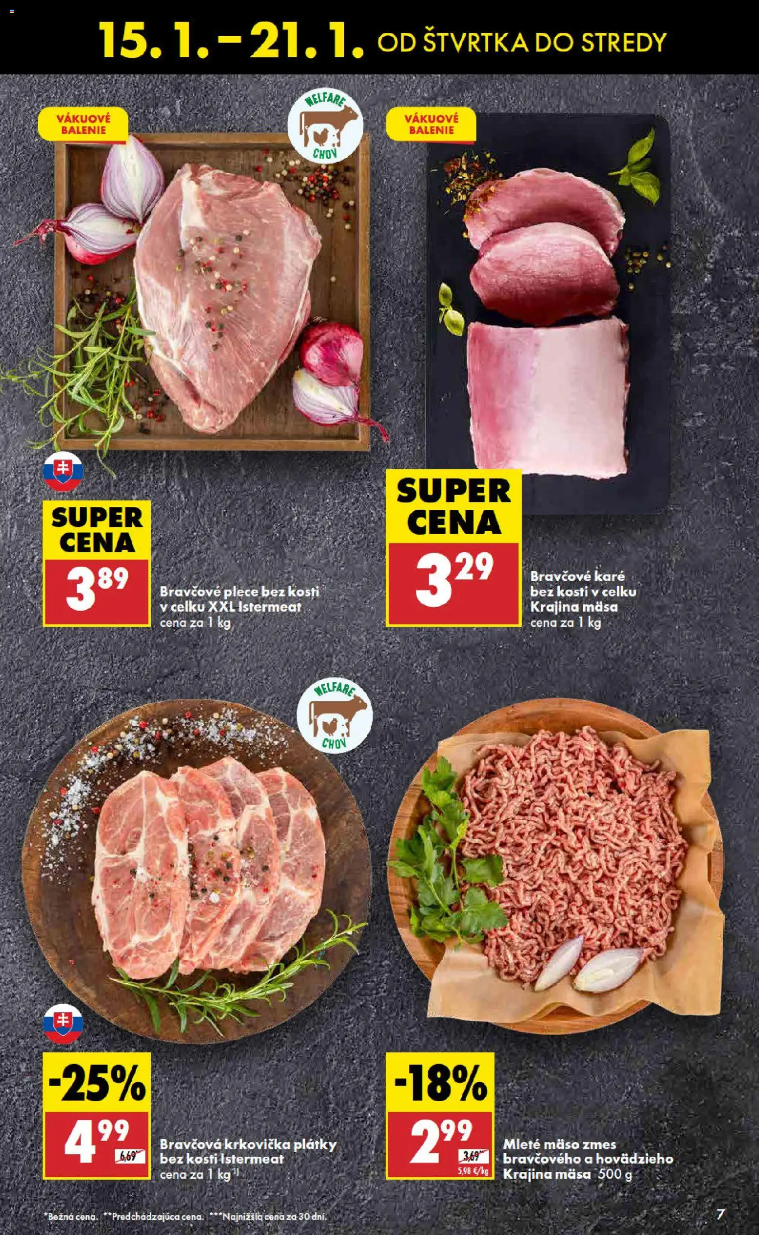 Nové Biedronka akcie – leták je platný od 15.01.2026 | Strana: 7 | Produkty: Bravčové plece, Krkovička, Mleté mäso, Bravčové karé