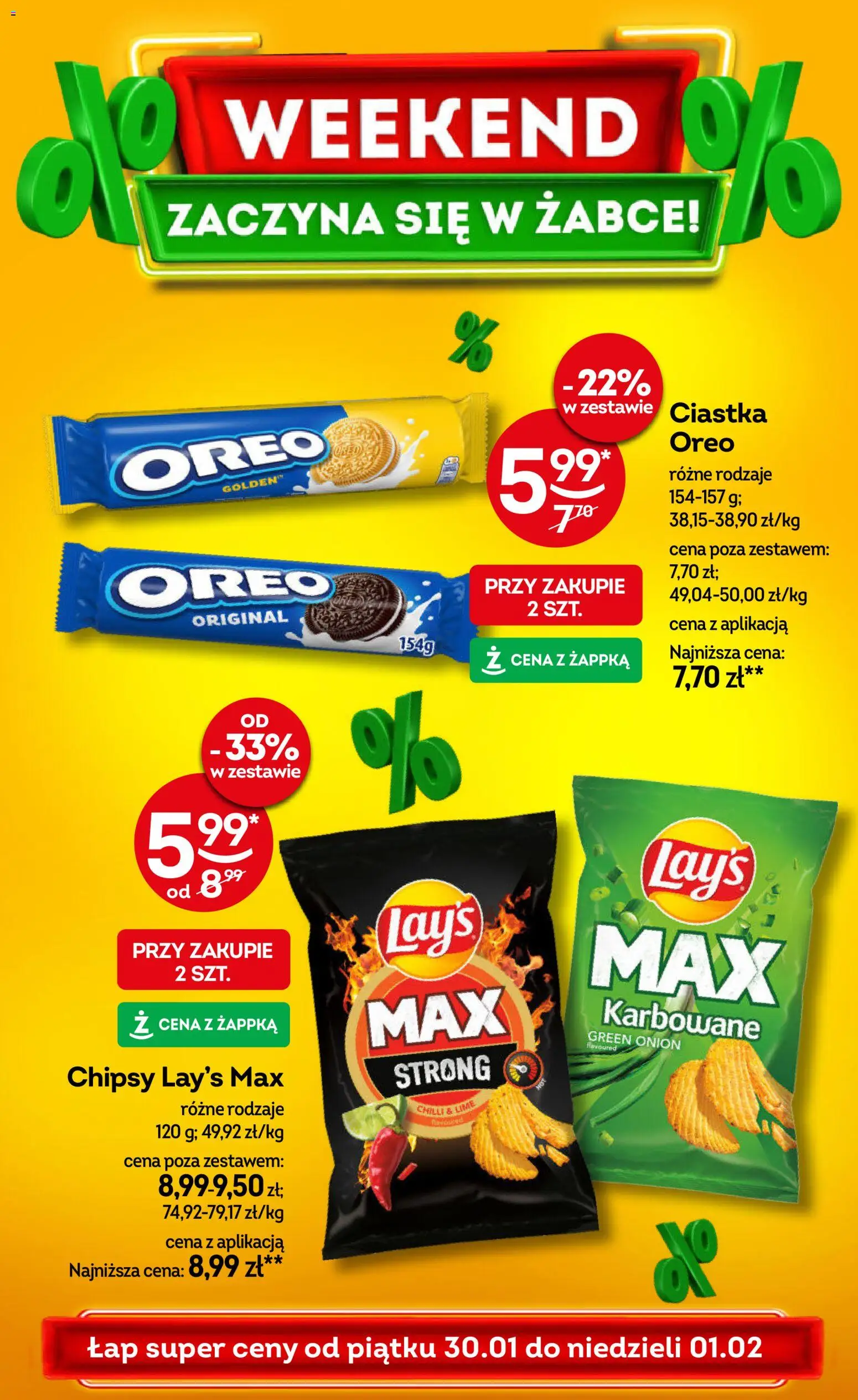 Żabka Gazetka - Weekendowe promocje od 30.01.2026 | Strona: 1 | Produkty: Chipsy, Ciastka