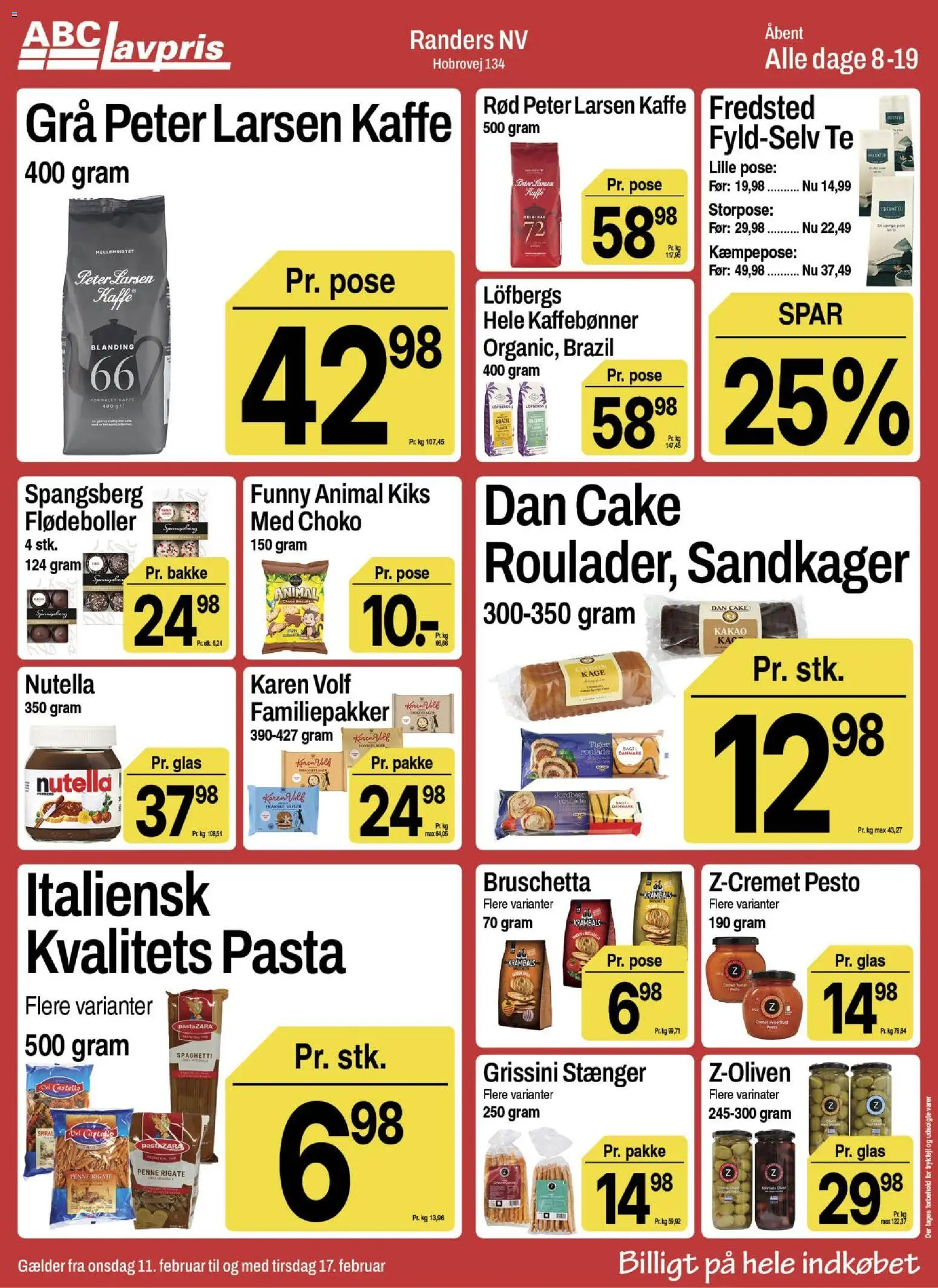Abc Lavpris tilbudsavis – gyldig fra 11.02.2026 | Side: 8 | Produkter: Spaghetti, Flødeboller, Kakao, Pesto
