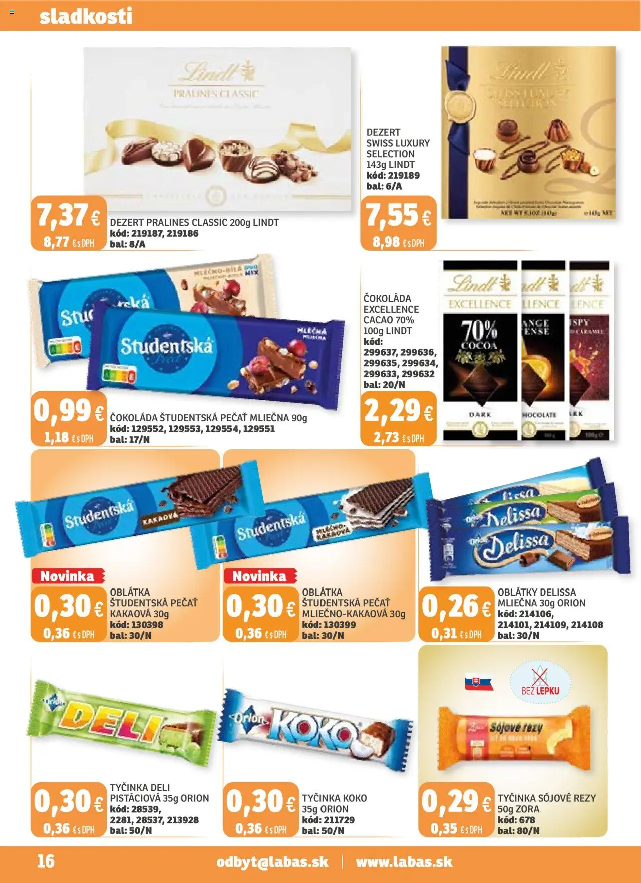 Nové Labaš akcie – leták je platný od 19.09.2025 | Strana: 16 | Produkty: Lindt, Čokoláda, Študentská pečať
