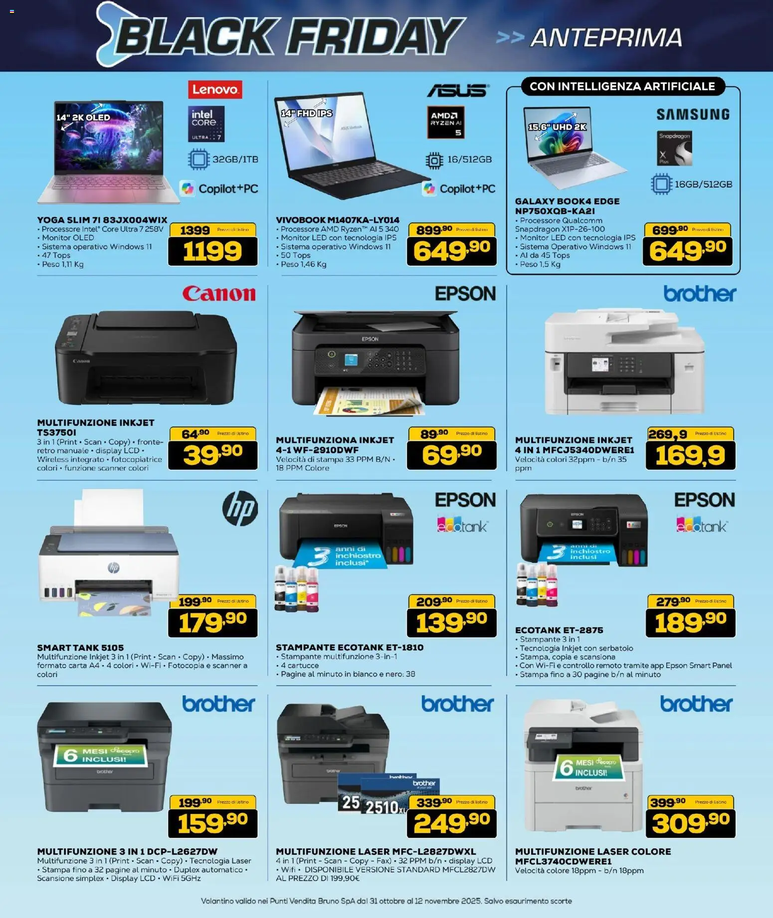 Volantino BRUNO del 31.10.2025 | Pagina: 9 | Prodotti: Monitor, Stampante, Stampa, Samsung