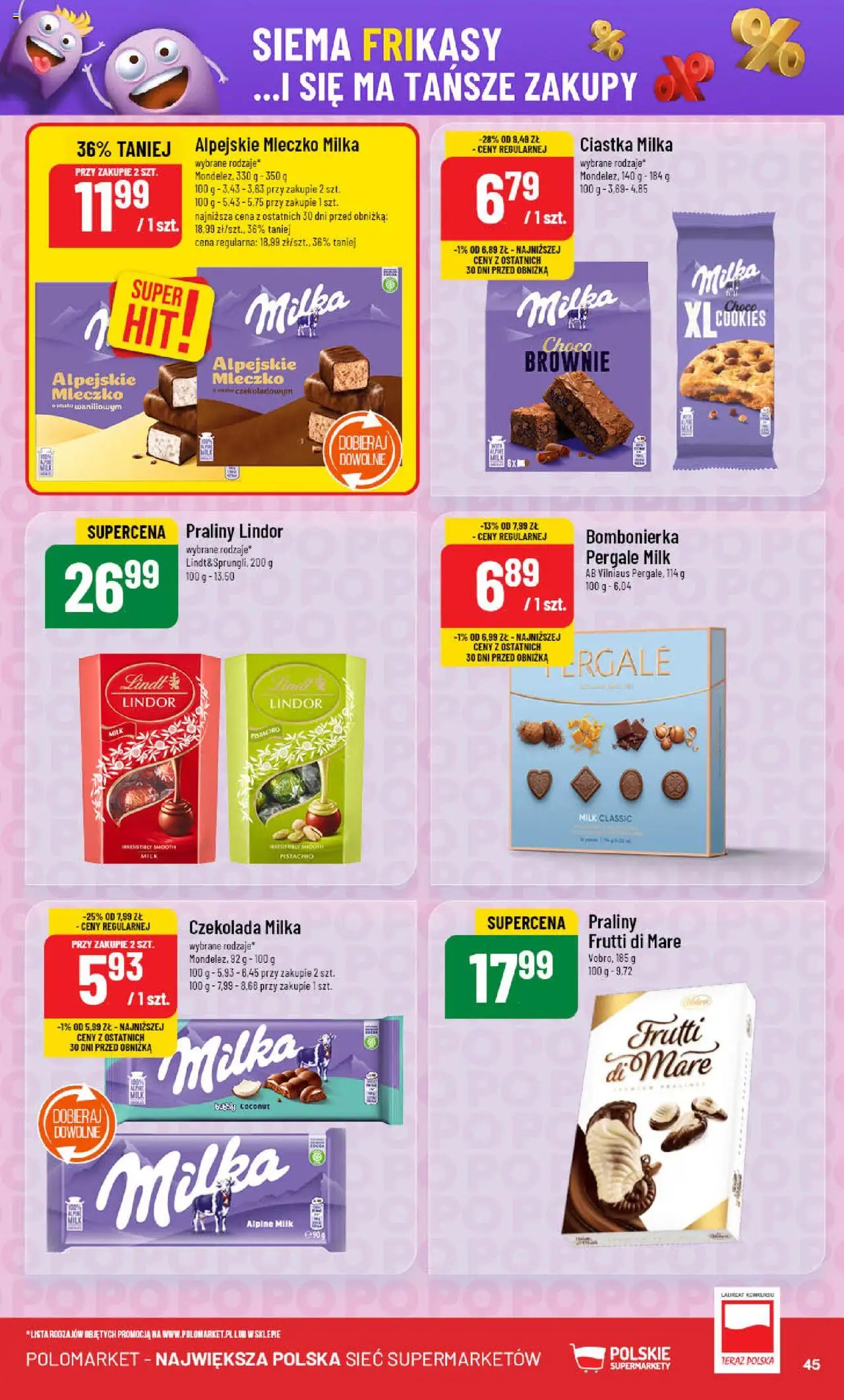 POLOmarket Gazetka od 18.06.2025 | Strona: 45 | Produkty: Praliny, Czekolada milka, Brownie, Ciastka