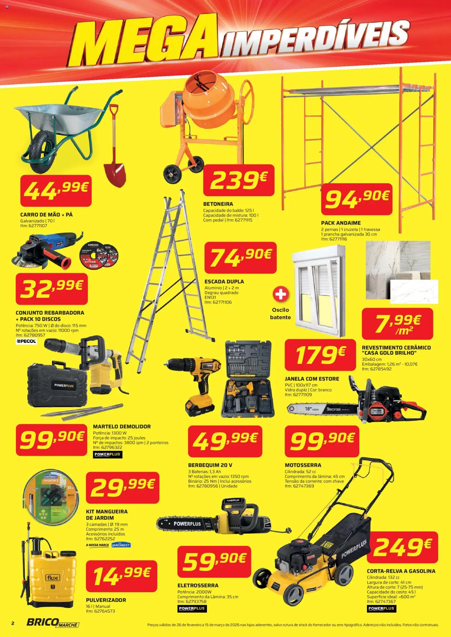 BricoMarché folheto │ válido de 26.02.2026 | Página: 2 | Produtos: Escada, Mangueira, Martelo, Prancha