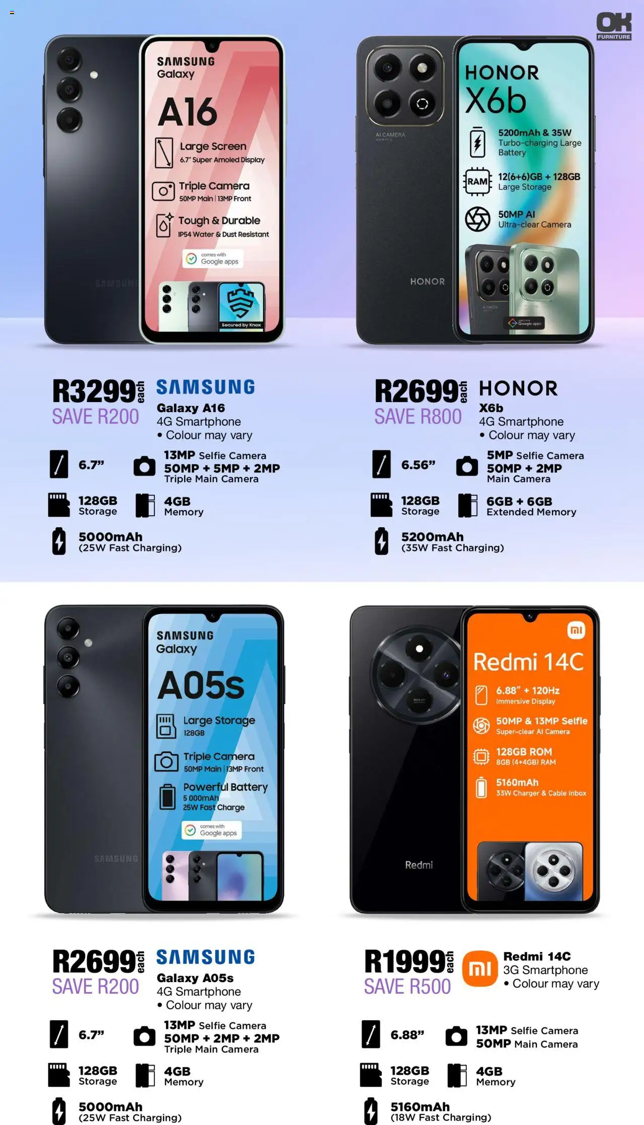New OK Furniture catalogue – valid from 15.09.2025 | Page: 8 | Products: Smartphone, Battery, Charger, Water