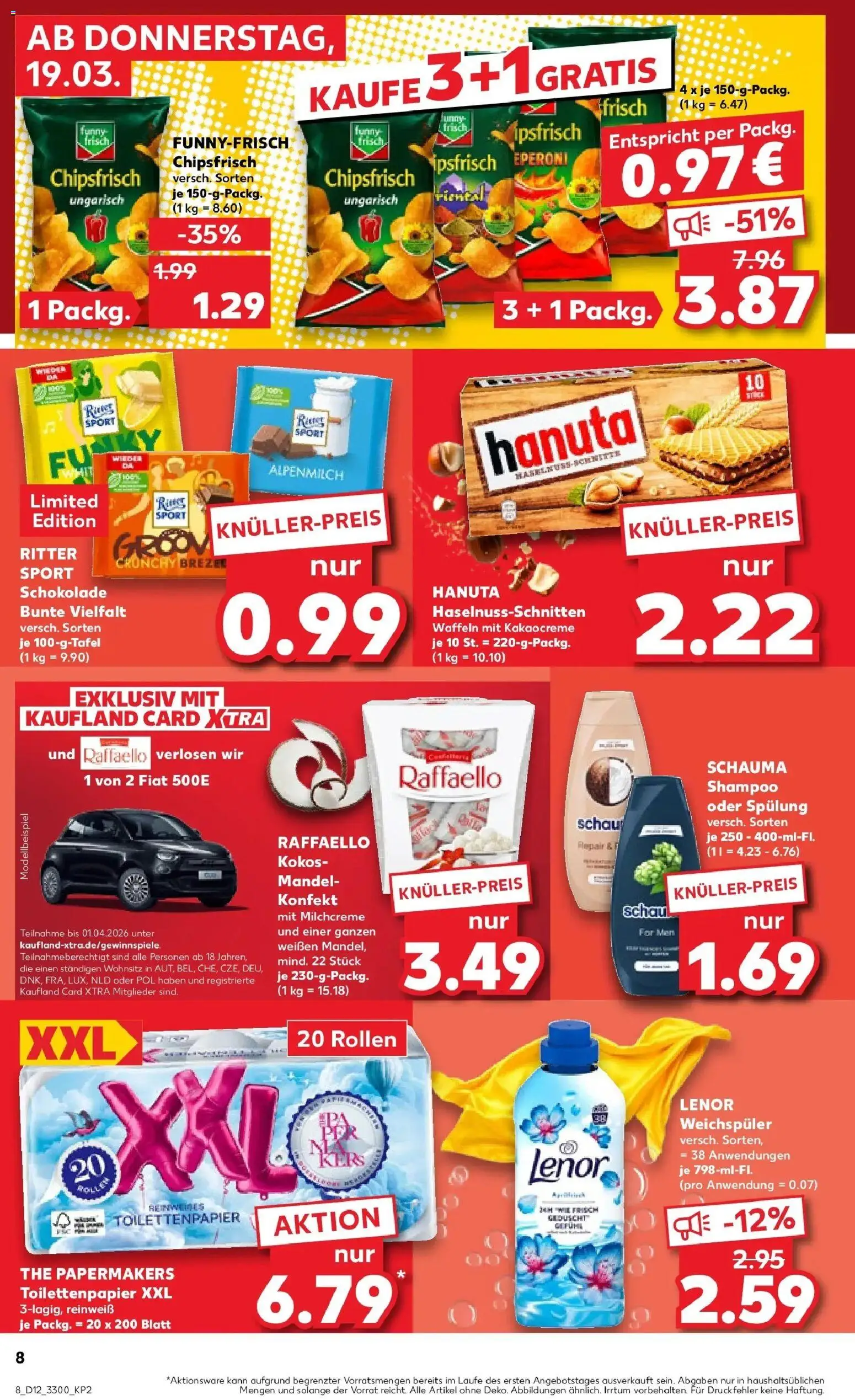 Kaufland Prospekt Freiberg	 – gültig ab 19.03.2026 | Seite: 8 | Produkte: Lenor, Schokolade, Funny frisch, Chips