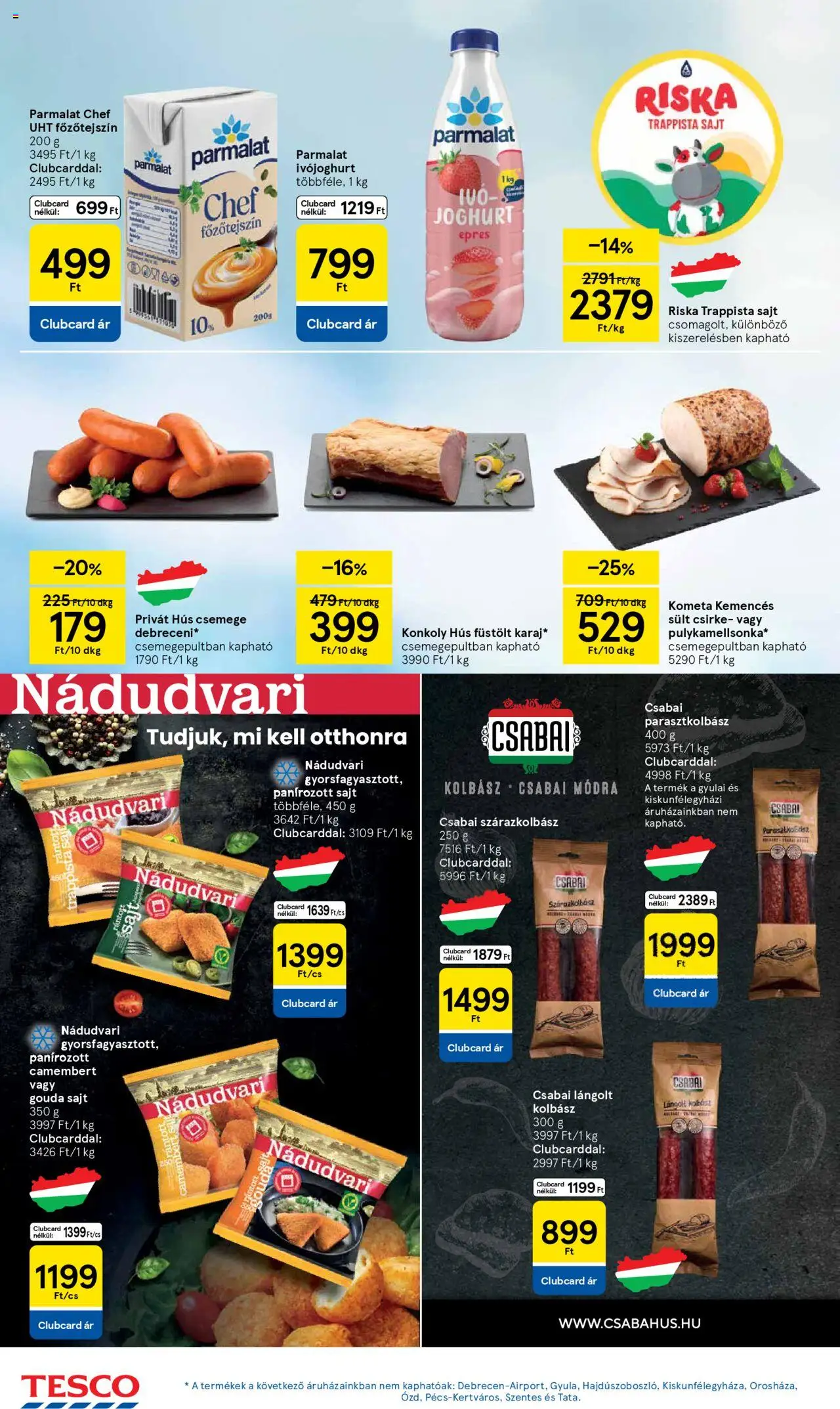 Tesco akciós ujság - amely érvényes a következő dátumtól: 09.10.2025 | Oldal: 18 | Termékek: Hús, Főzőtejszín, Joghurt, Camembert