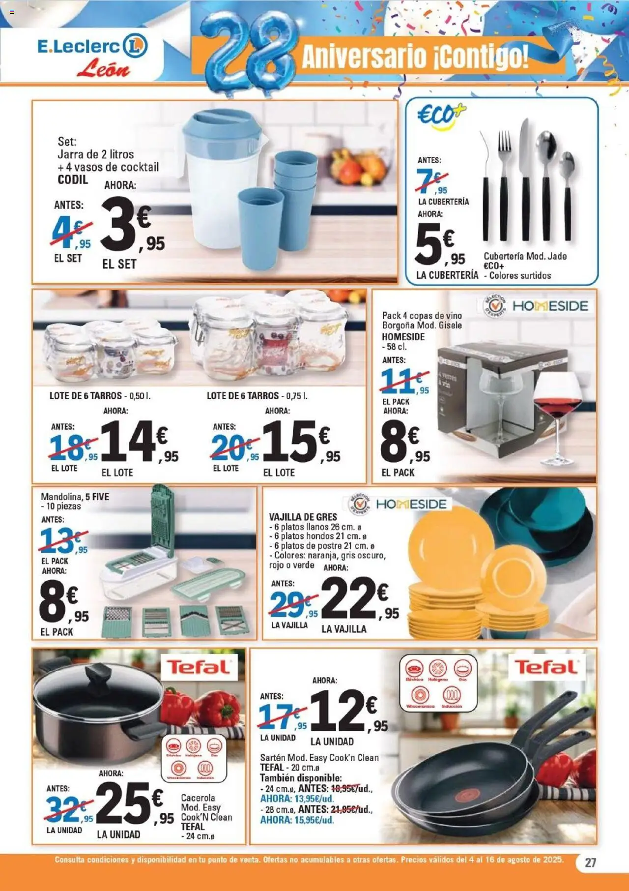 E.Leclerc folleto │ válido desde el 04.08.2025 | Página: 27 | Productos: Vino, Vasos, Βρεφικό κρεβάτι, Cubertería