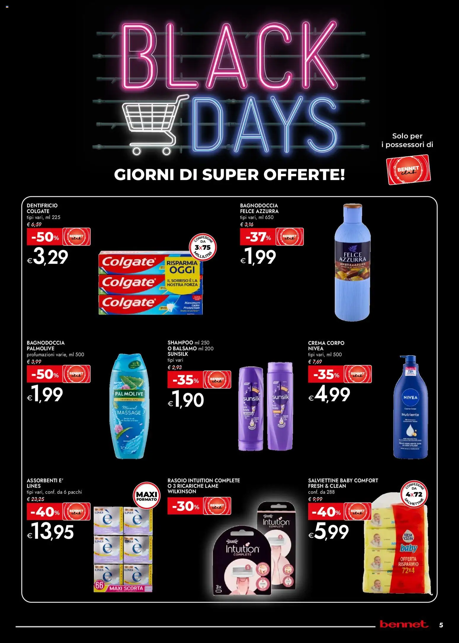 Volantino bennet del 13.11.2025 | Pagina: 5 | Prodotti: Shampoo, Crema, Rasoio, Dentifricio