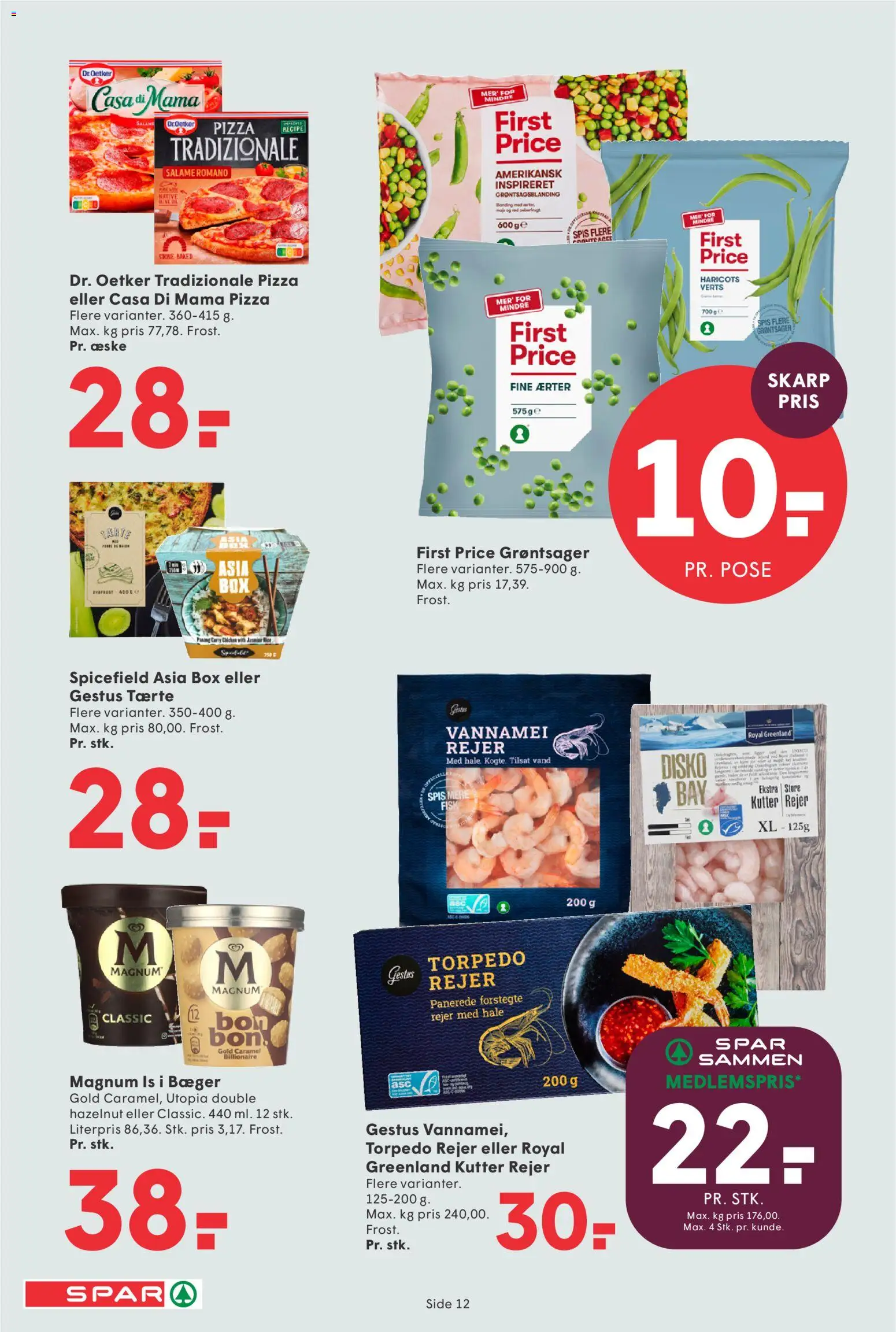 Spar tilbudsavis – gyldig fra 23.01.2026 | Side: 12 | Produkter: Pizza, Fisk, Is, Ærter