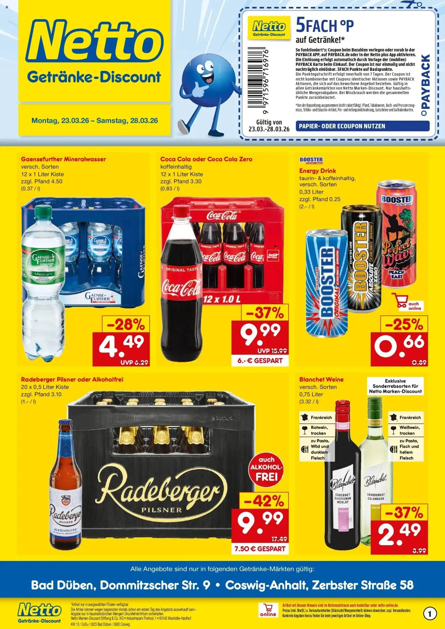 Netto Marken-Discount Prospekt Bad Düben	 – gültig ab 23.03.2026 | Seite: 1 | Produkte: Bad, Mineralwasser, Fisch, Radeberger pilsner