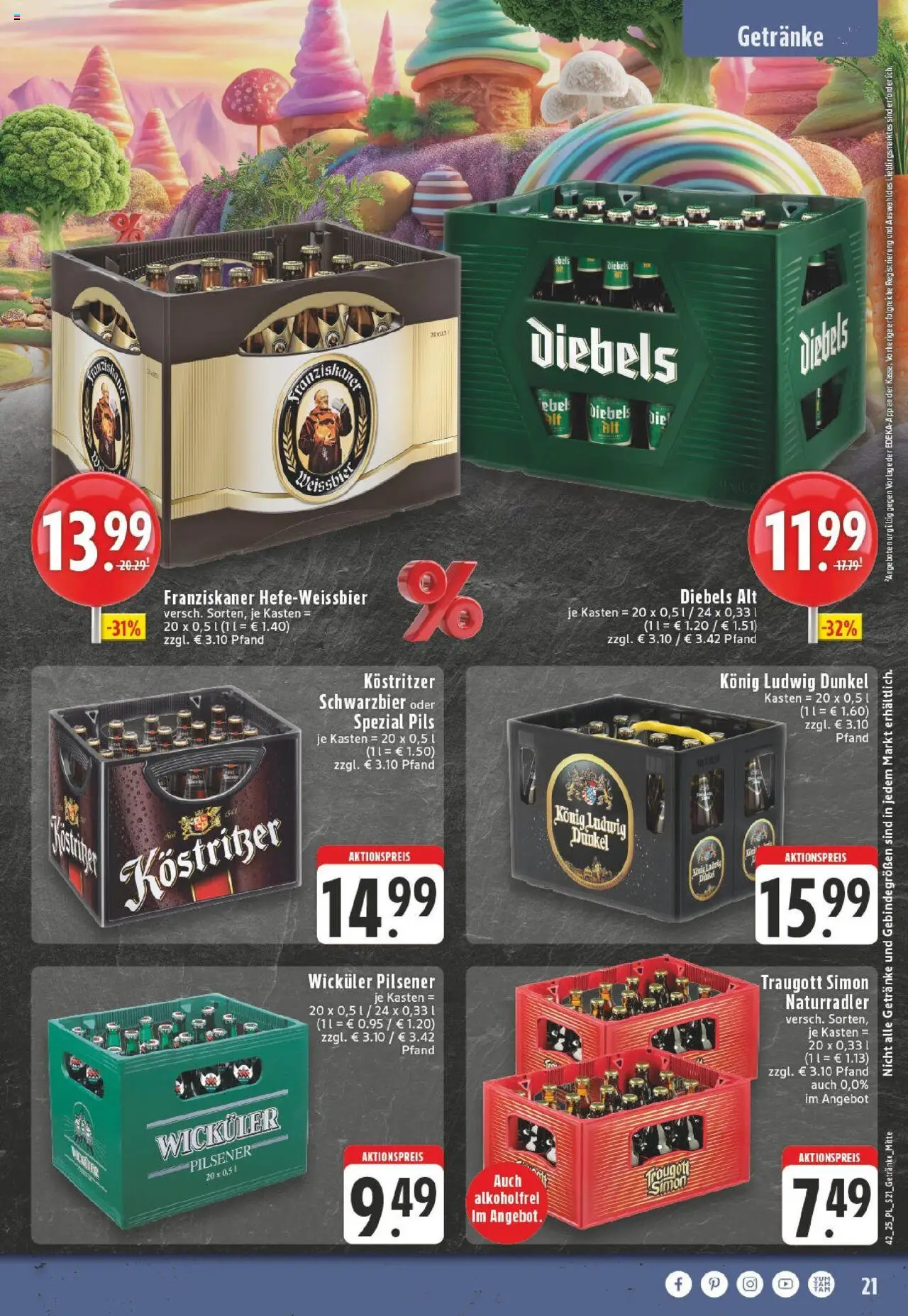 Edeka prospekt Dinslaken	 – gültig ab 13.10.2025 | Seite: 21 | Produkte: Franziskaner, Kostritzer, Pils, Diebels