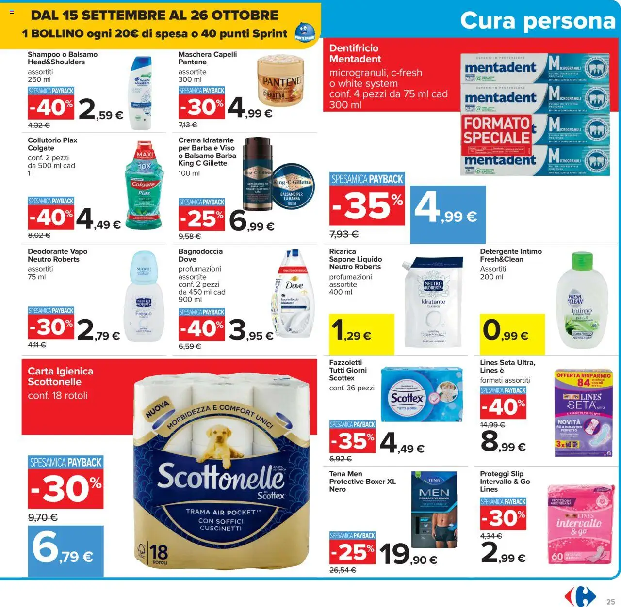 Volantino Carrefour del 10.10.2025 | Pagina: 25 | Prodotti: Maschera, Dentifricio, Detergente, Intimo