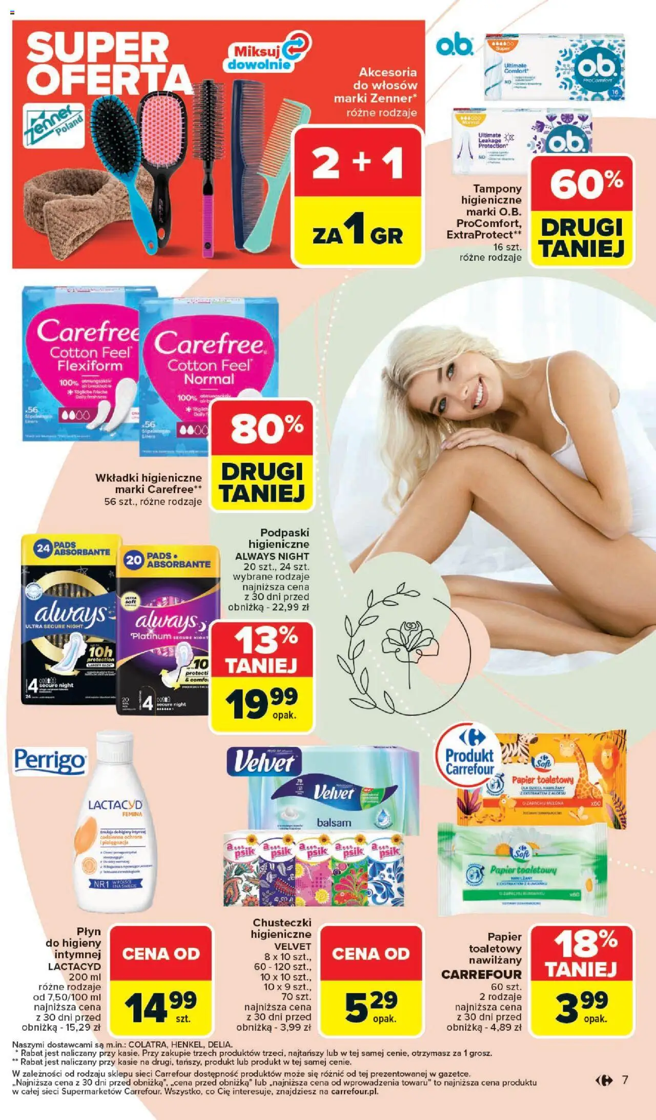 Carrefour Gazetka - Market Zadbać o siebie od 18.08.2025 | Strona: 7 | Produkty: Papier toaletowy, Tampony, Podpaski, Wkładki higieniczne