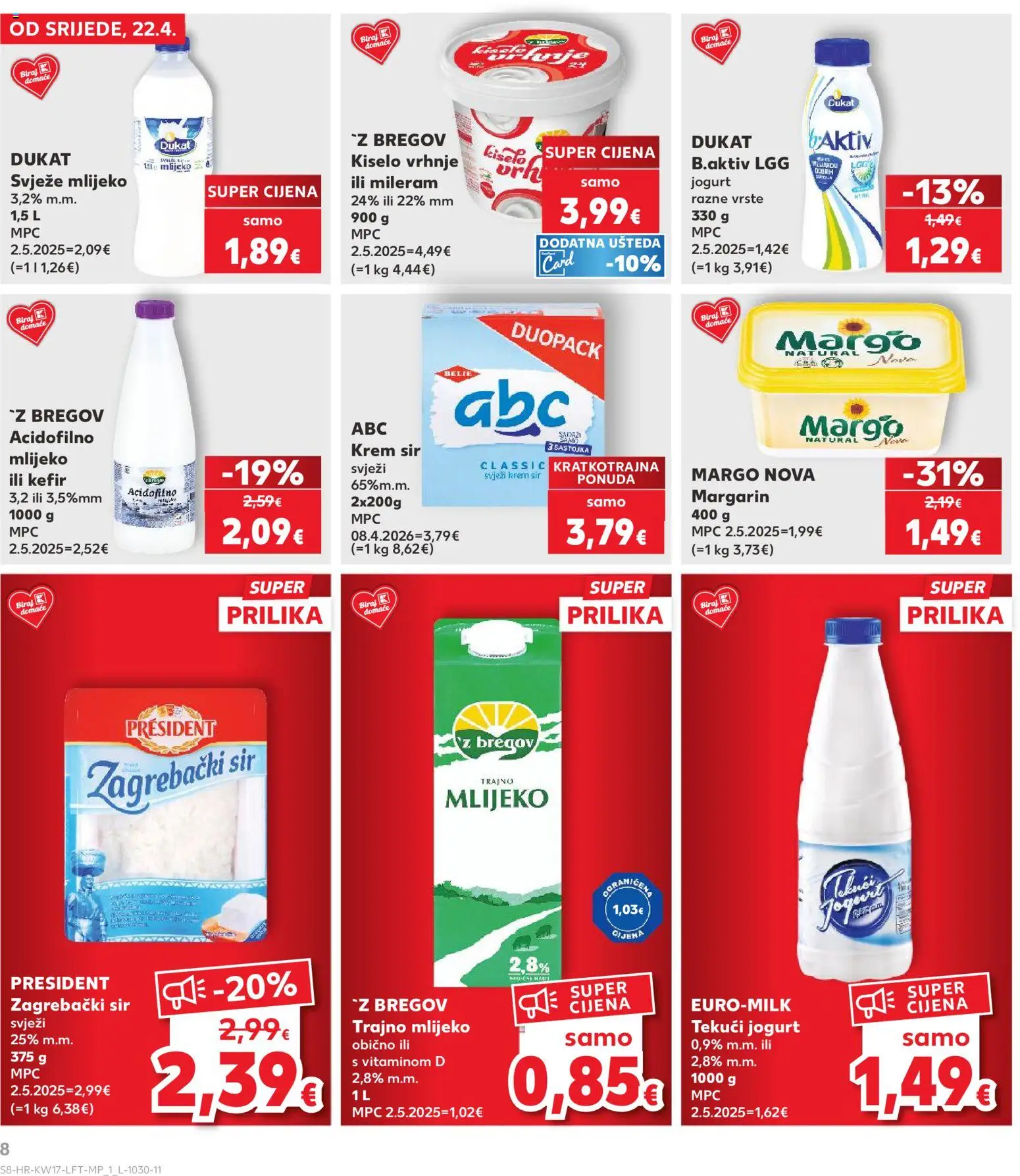 Kaufland katalog | vrijedi od 22.04.2026 | Stranica: 8 | Proizvodi: Sir, Jogurt, Kefir, Mileram
