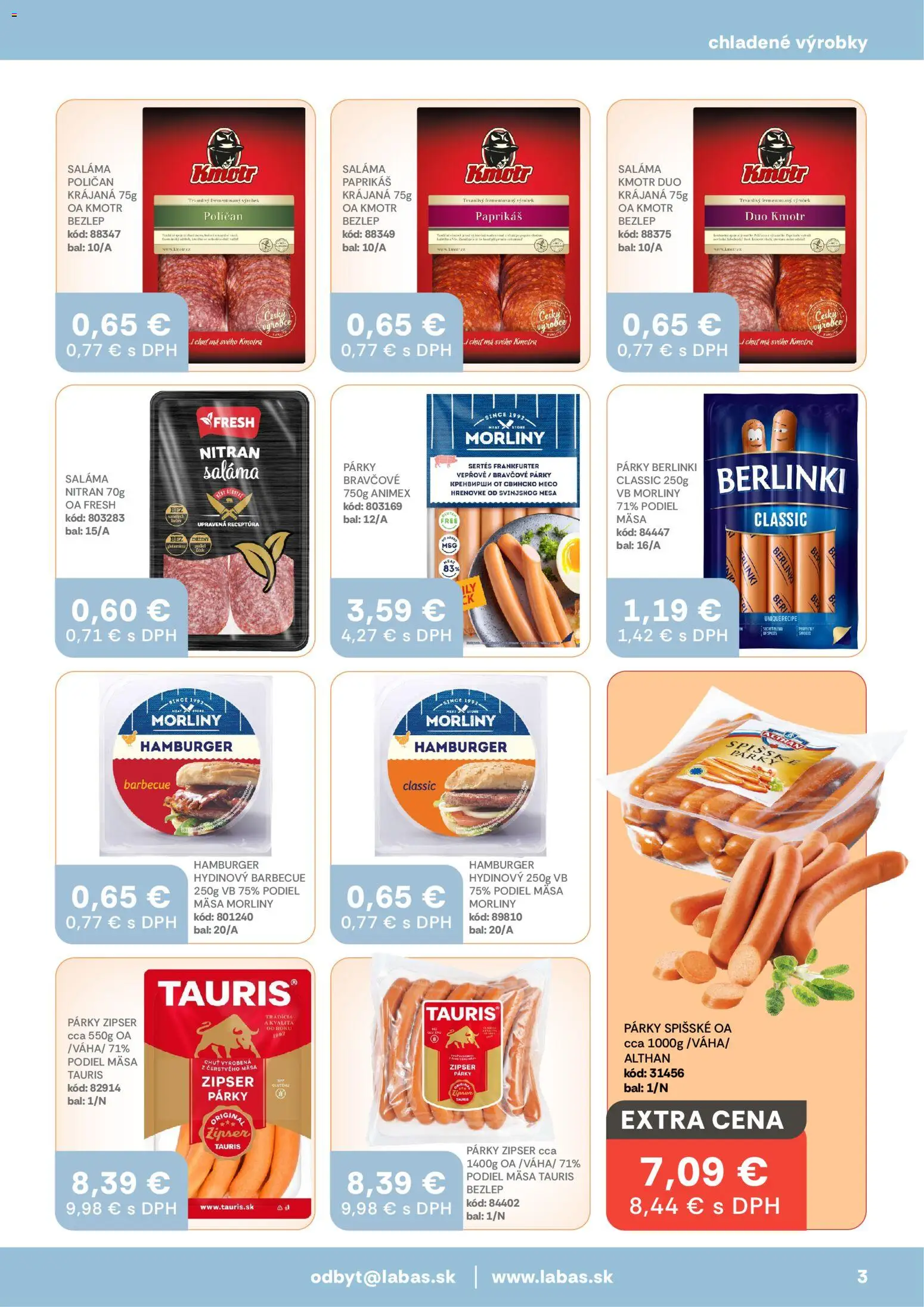 Nové Labaš akcie – leták je platný od 27.02.2026 | Strana: 3 | Produkty: Saláma, Párky
