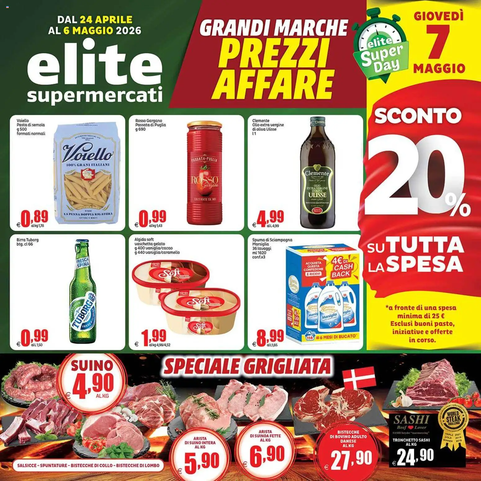 Volantino Elite Supermercati del 24.04.2026 | Pagina: 1 | Prodotti: Birra, Gelato, Suino, Olio extra vergine