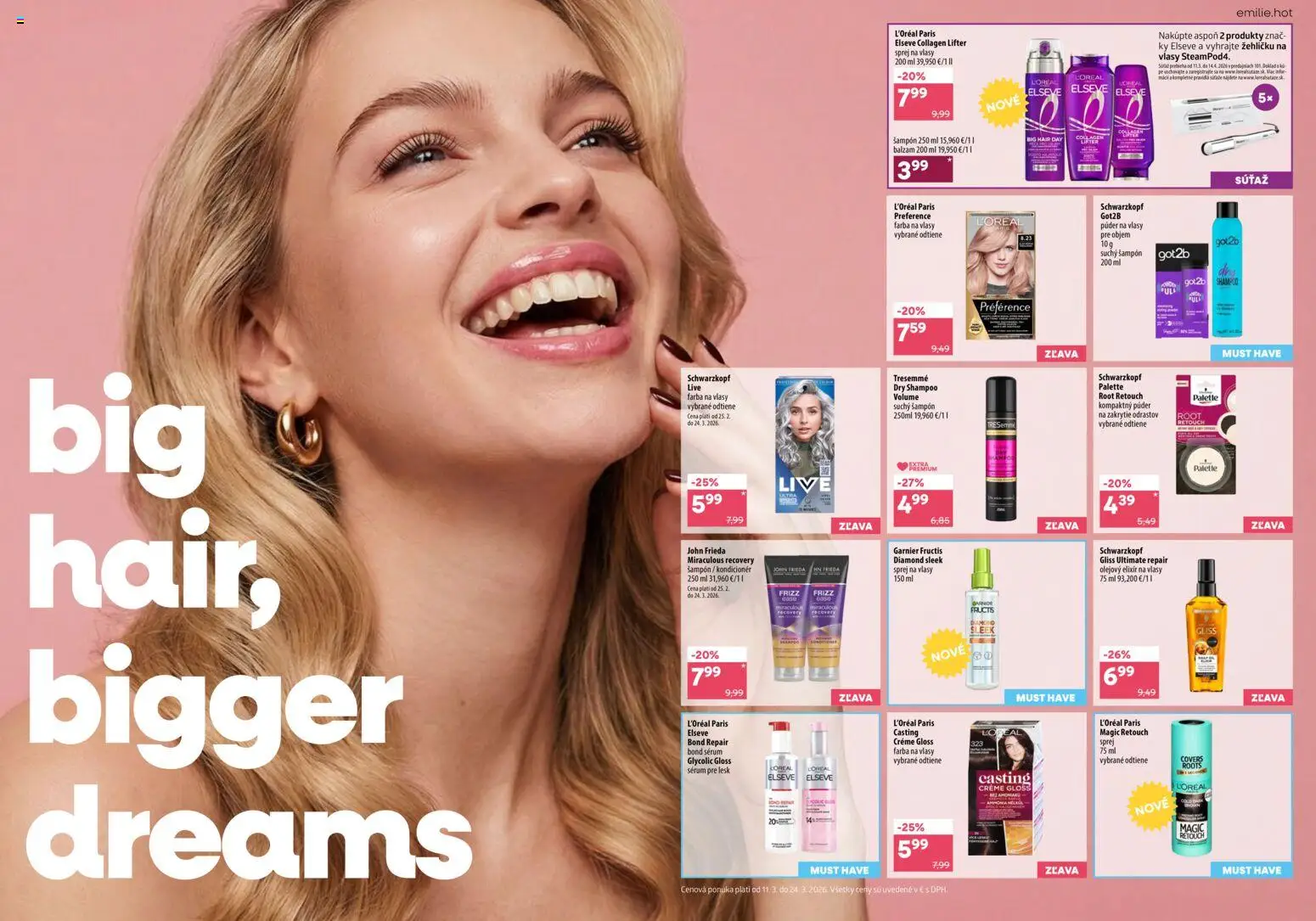 Nové 101 drogerie akcie – leták je platný od 26.03.2026 | Strana: 7 | Produkty: Púder, Šampón, Kondicionér, Farba na vlasy