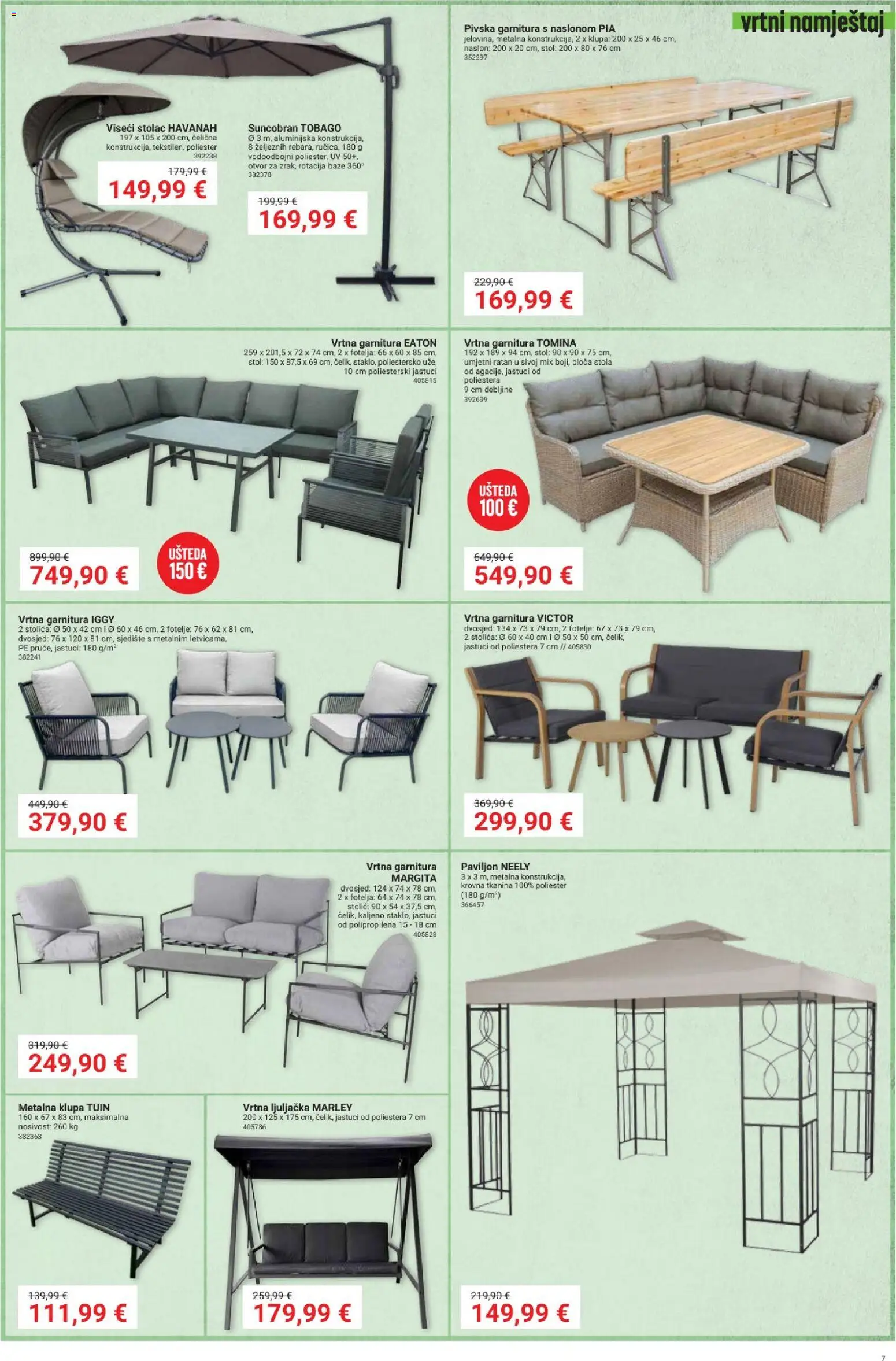 Pevex katalog | vrijedi od 16.04.2026 | Stranica: 7 | Proizvodi: Stolica, Ljuljačka, Suncobran, Dvosjed