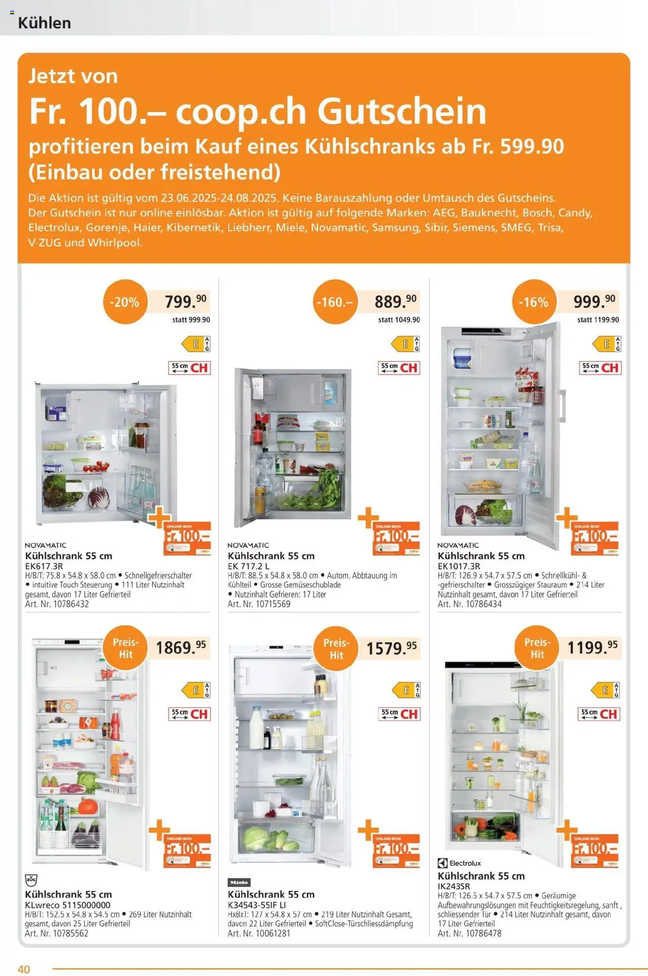 Fust Aktionen ab 23.06.2025 | Seite: 40 | Produkte: Kühlschrank, Miele