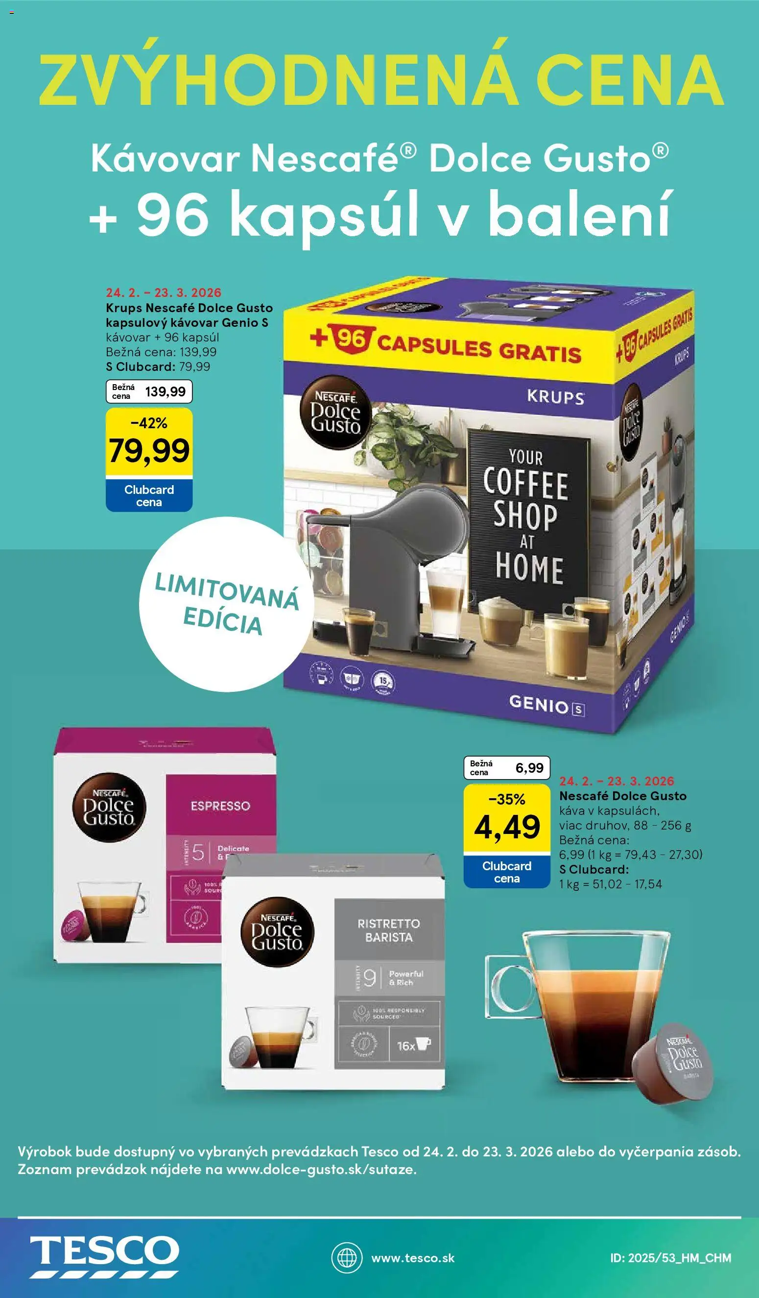 Nové Tesco akcie – leták je platný od 25.02.2026 | Strana: 41 | Produkty: Kapsulový kávovar, Kávovar, Dolce Gusto, Káva