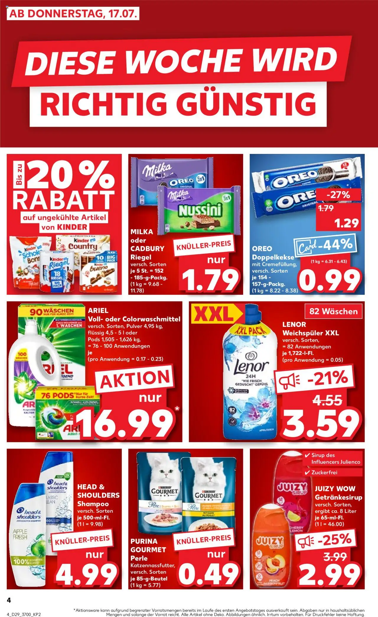 Kaufland prospekt Rostock	 - gültig ab dem 17.07.2025 | Seite: 4 | Produkte: Lenor, Ariel, Head & shoulders, Milka