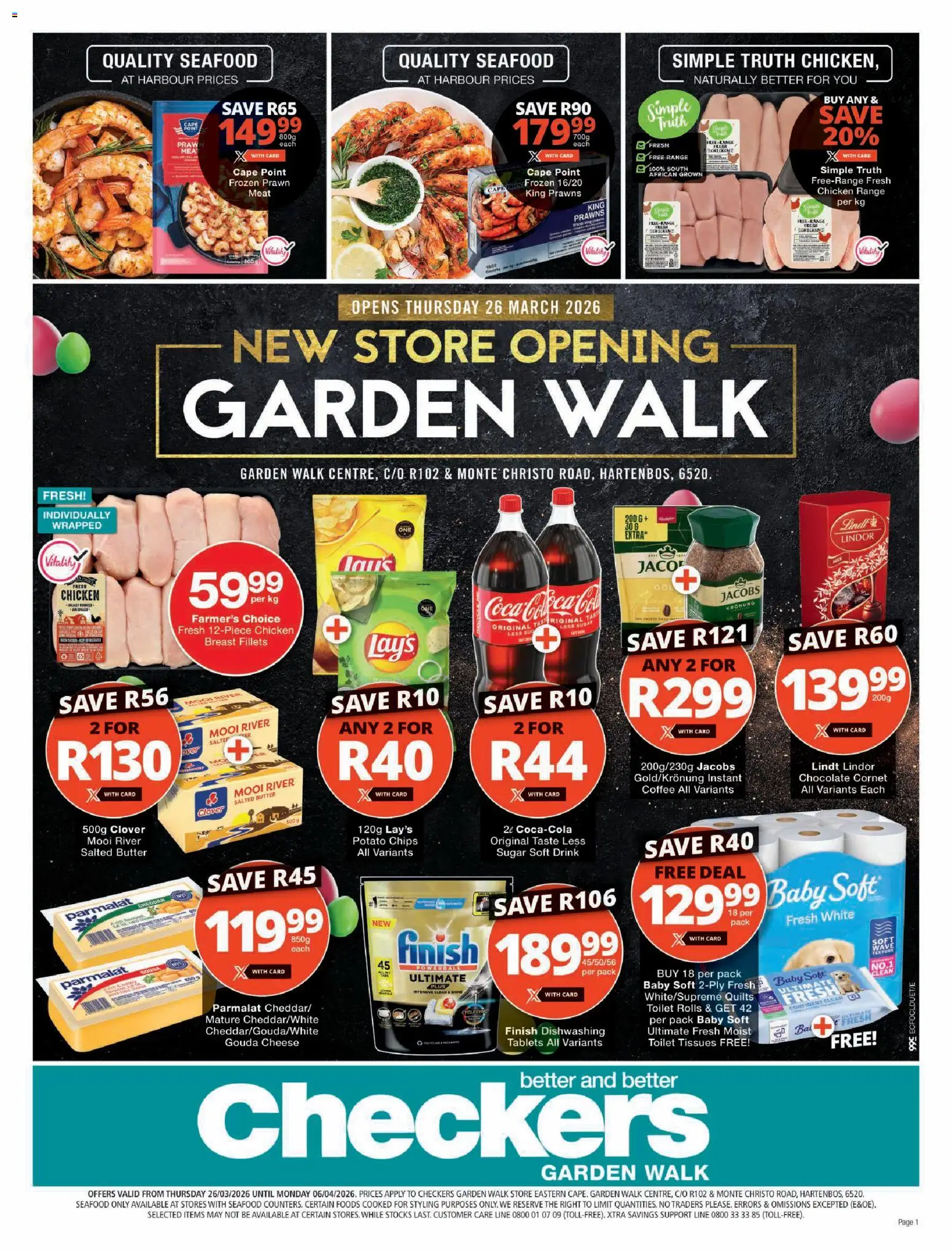 New Checkers catalogue – valid from 26.03.2026 | Page: 1 | Products: Toilet, Butter, Chicken, Seafood