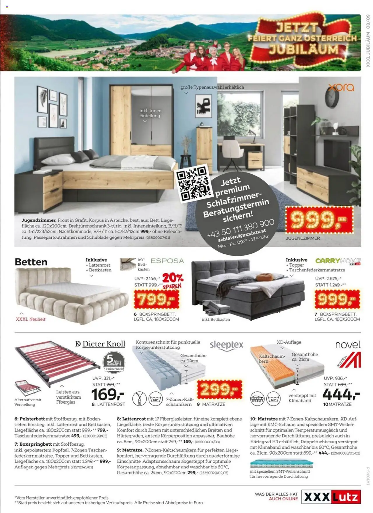 XXXLutz Jetzt Feiert Ganz Österreich Jubiläum gültig ab 16.09.2025 | Seite: 9 | Produkte: Uhr, Bett, Matratze, Lattenrost