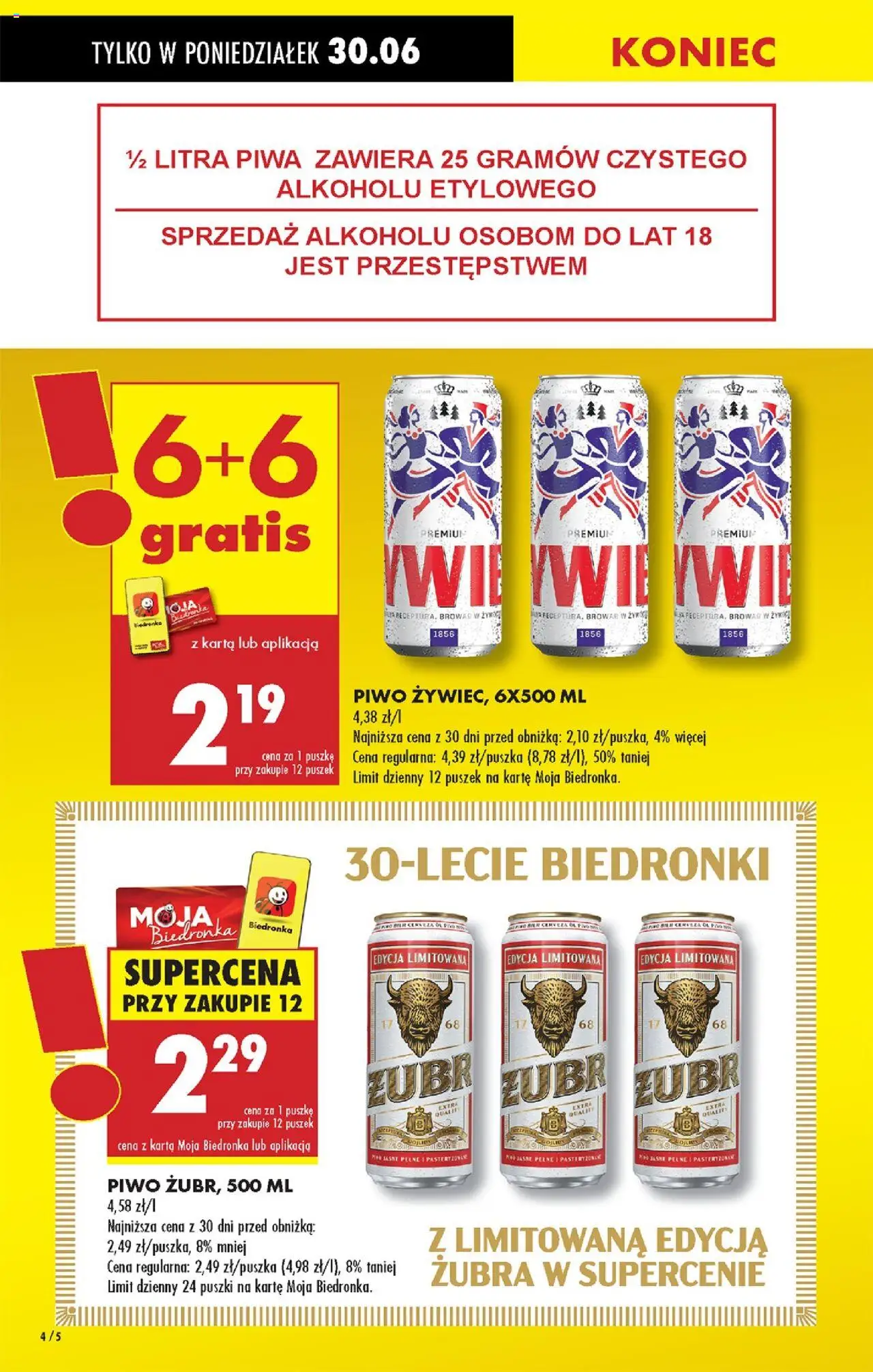 Biedronka gazetka od 30.06.2025 | Strona: 6 | Produkty: Piwo żubr, Karta, Piwo