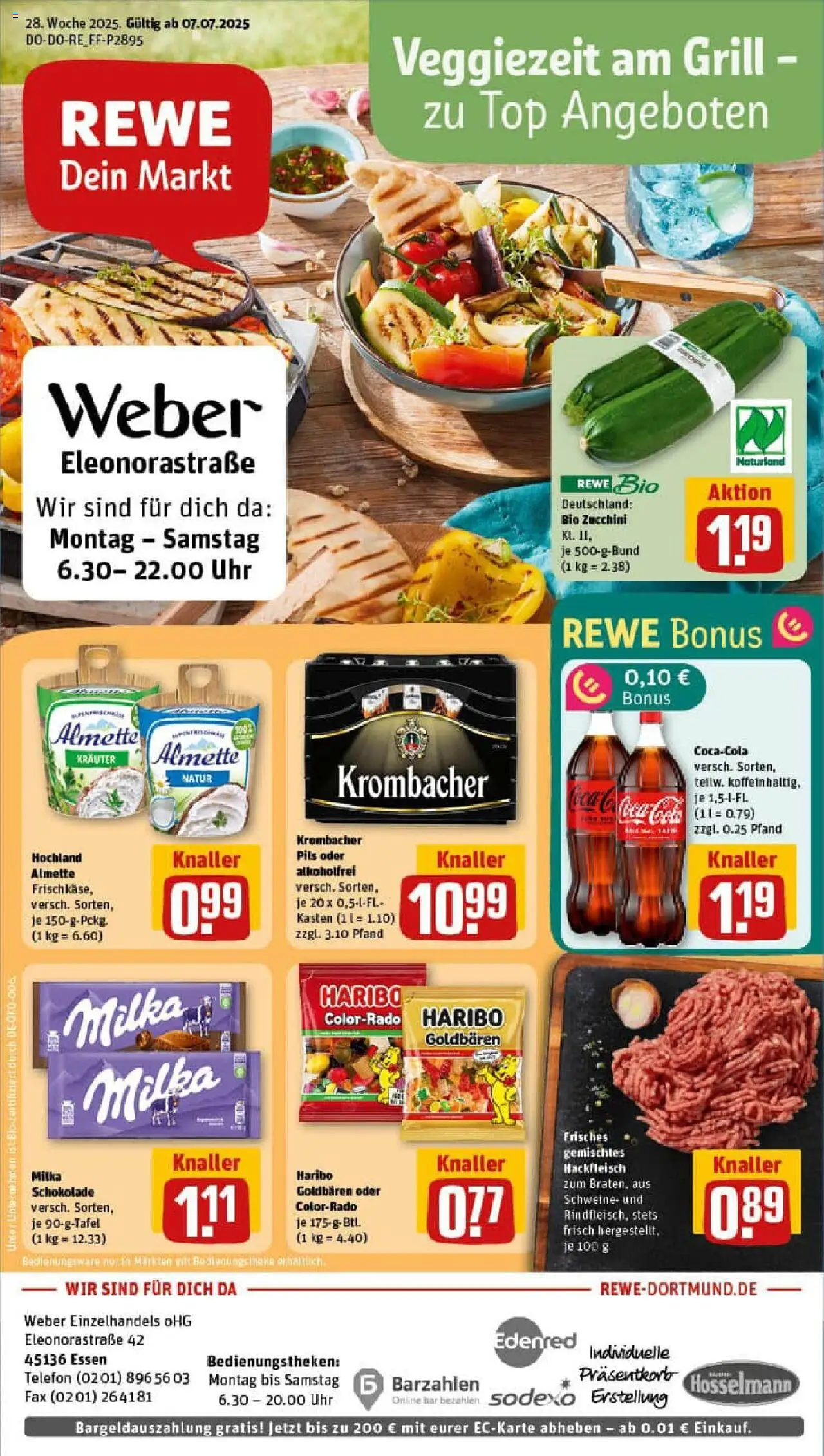 Rewe prospekt Essen	 - gültig ab dem 06.07.2025 | Seite: 1 | Produkte: Haribo, Milka schokolade, Uhr, Hackfleisch