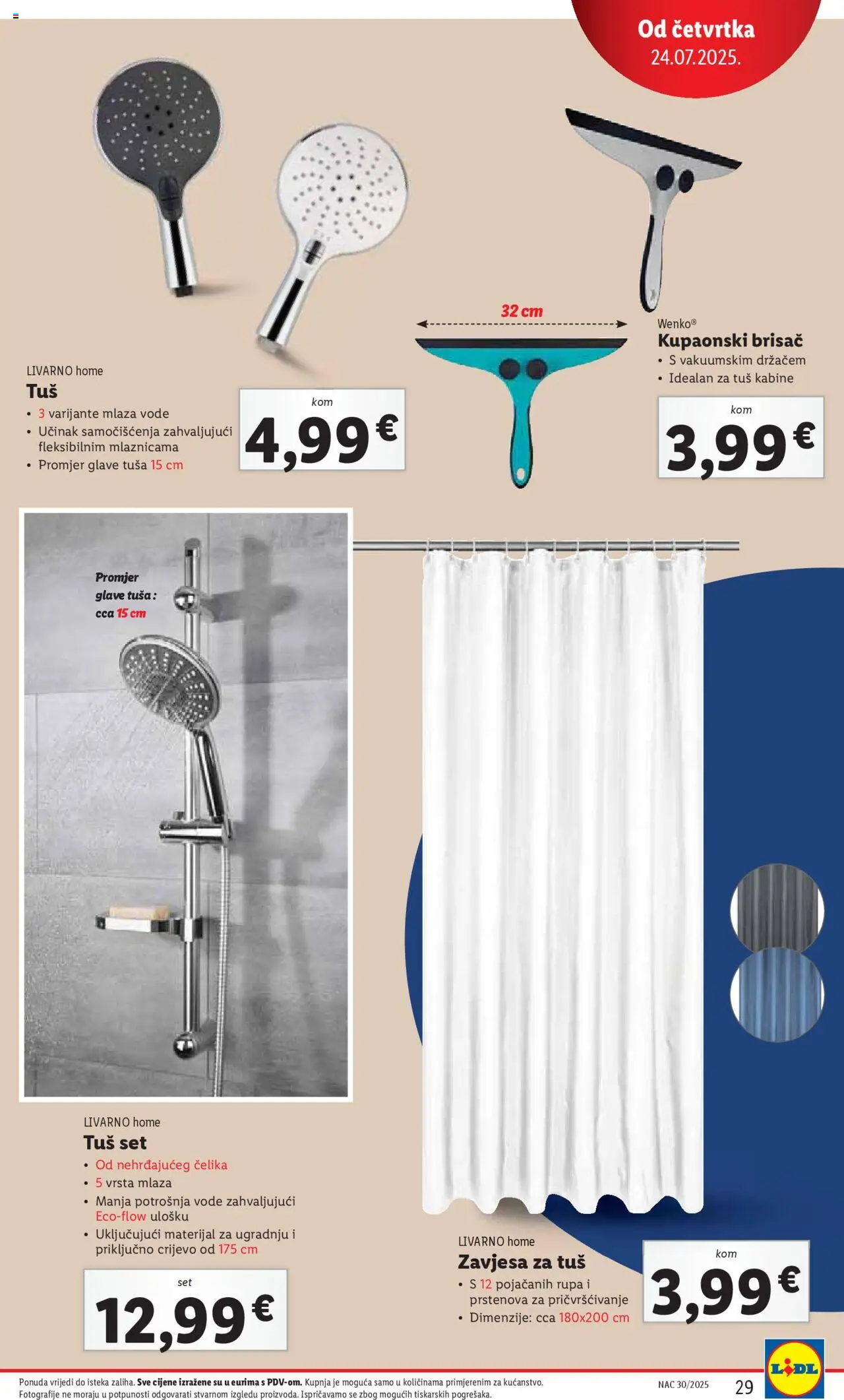 Lidl katalog | vrijedi od 24.07.2025 | Stranica: 29 | Proizvodi: Tuš, Tuš set, Zavjesa
