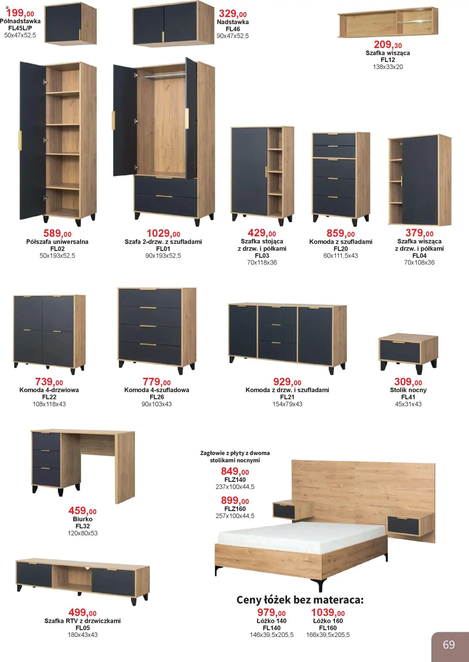 Bodzio Katalog od 01.01.2026 | Strona: 69 | Produkty: Łóżko, Szafa, Komoda, Stolik nocny