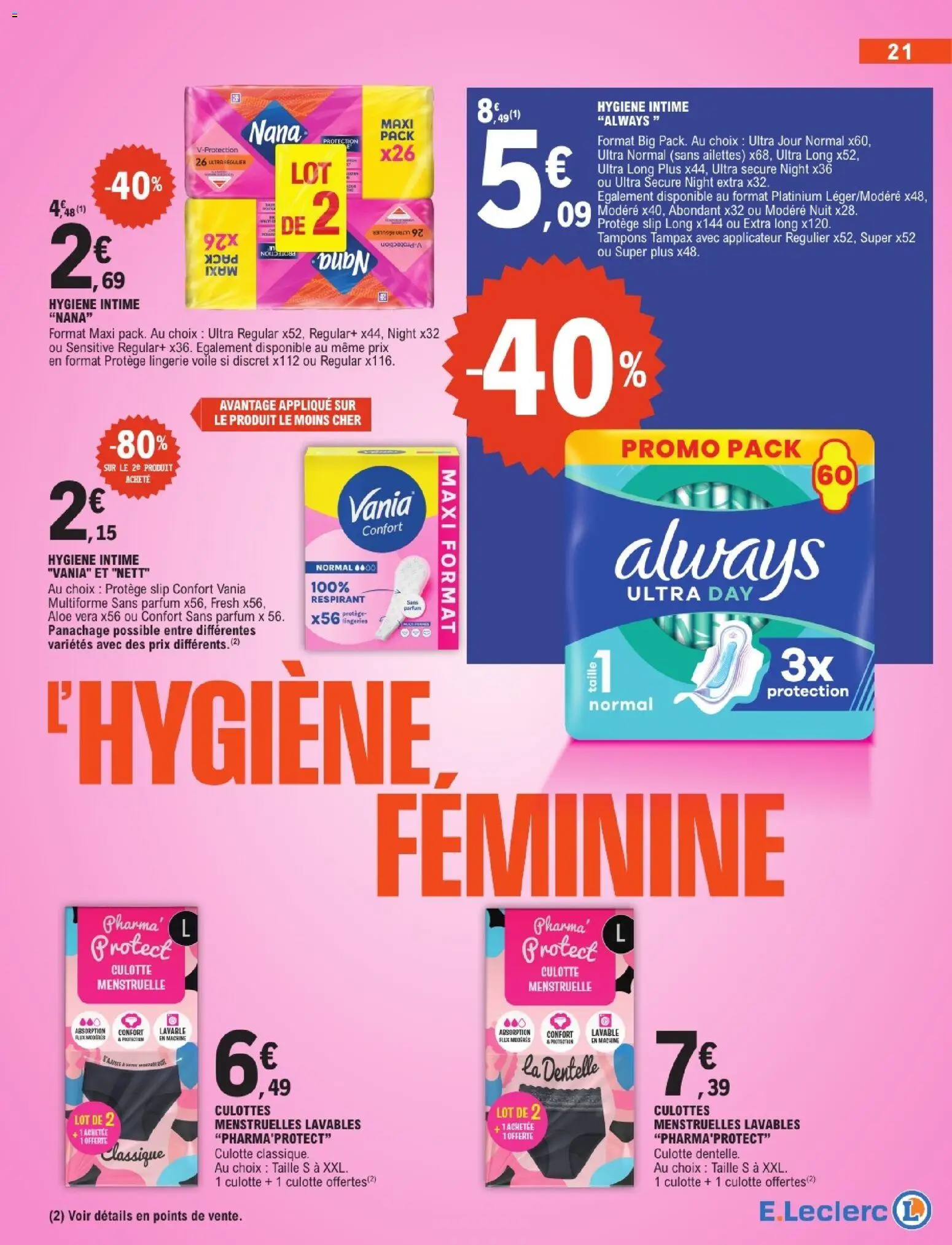 {H1} | Page: 21 | Produits: Protège slip, Tampons, Parfum, Hygiène intime