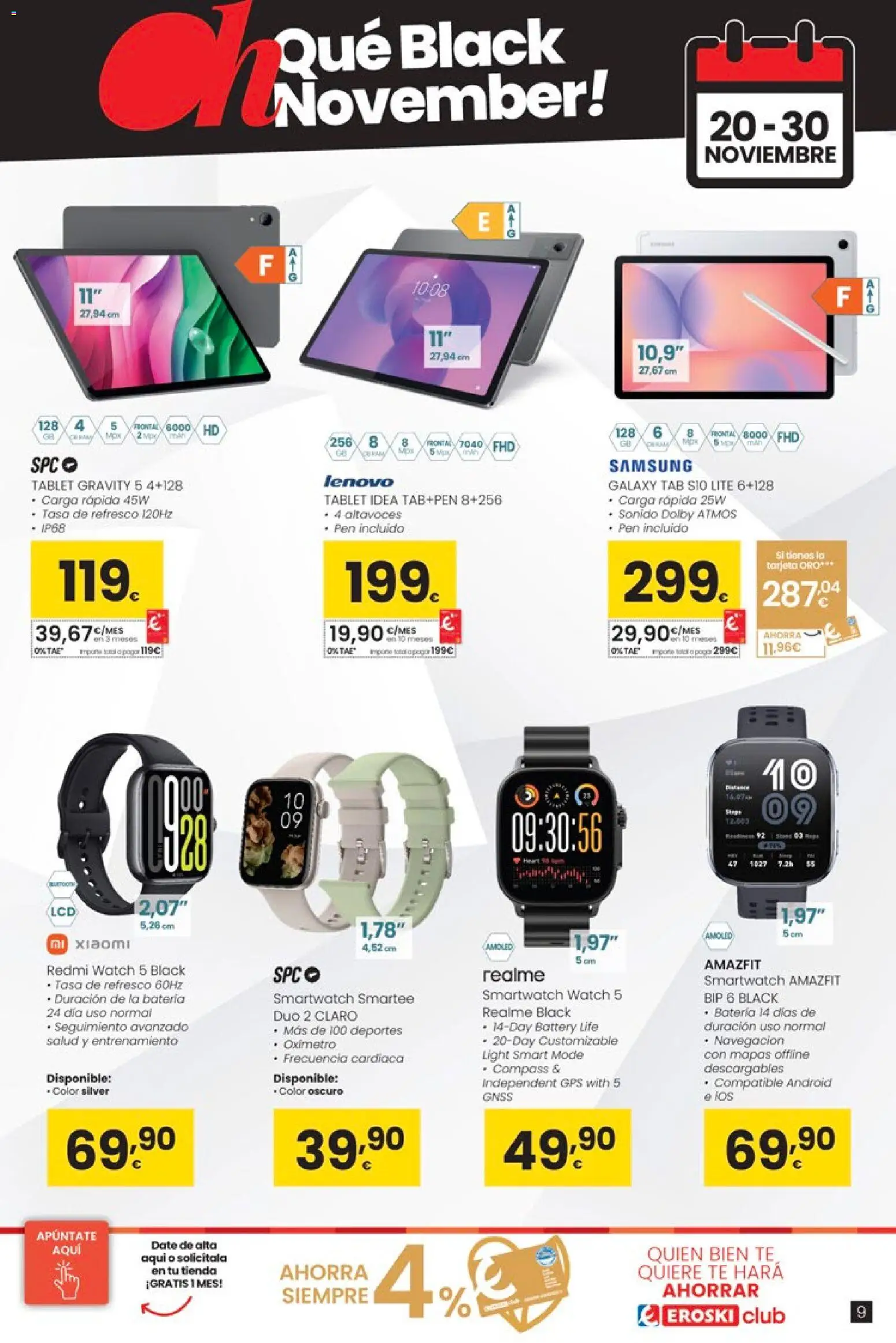 Eroski - Black Friday │ válido desde el 20.11.2025 | Página: 9 | Productos: Té, Altavoces, Tablet, Batería