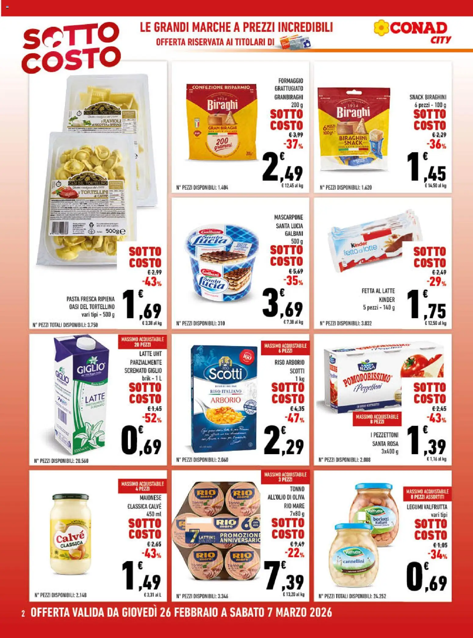 Volantino Conad del 26.02.2026 | Pagina: 2 | Prodotti: Riso, Latte, Olive, Ravioli