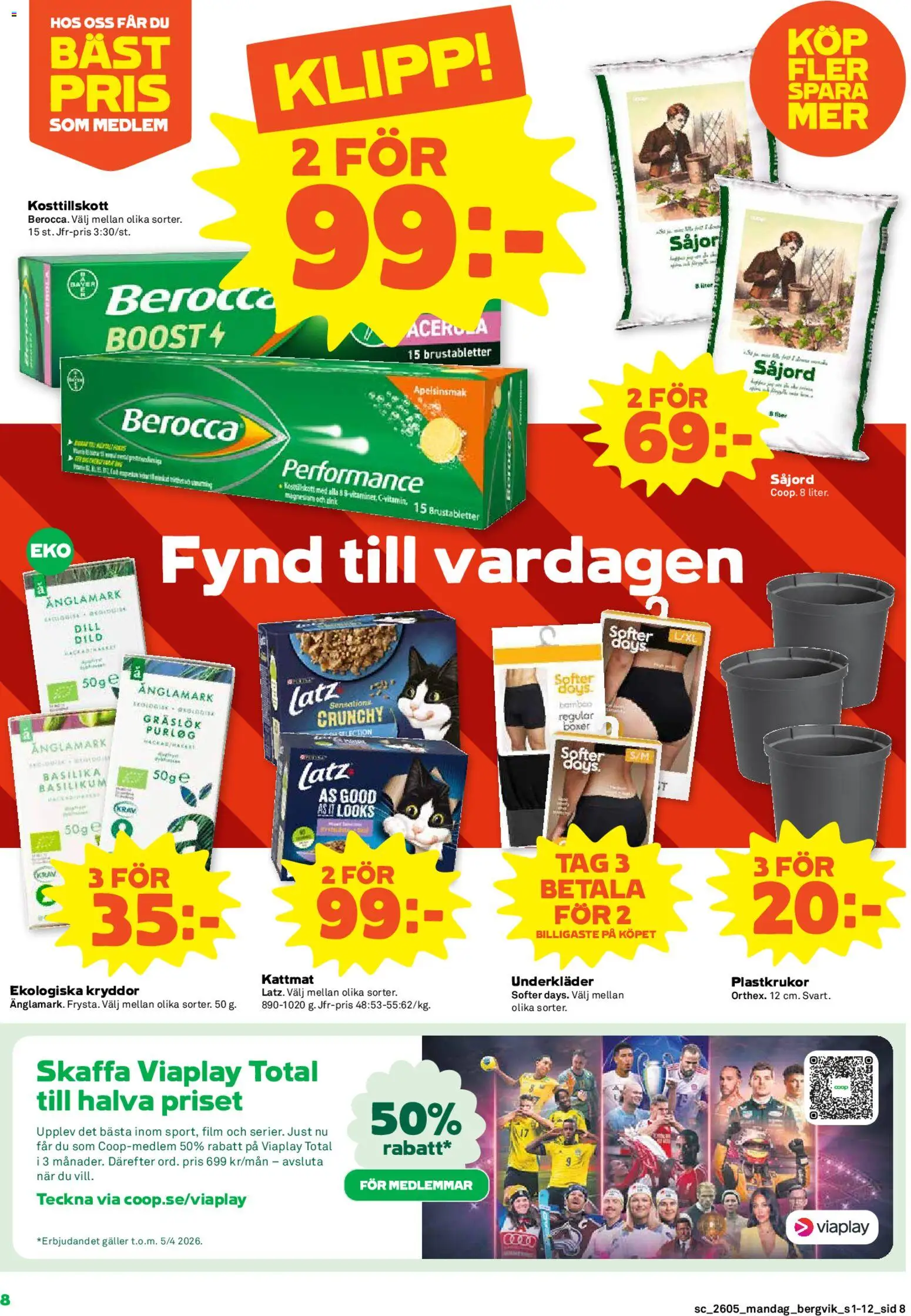 Stora Coop reklamblad aktuell från 26.01.2026 | Sida: 8 | Produkter: Galler, Gräslök, Kattmat, Basilika