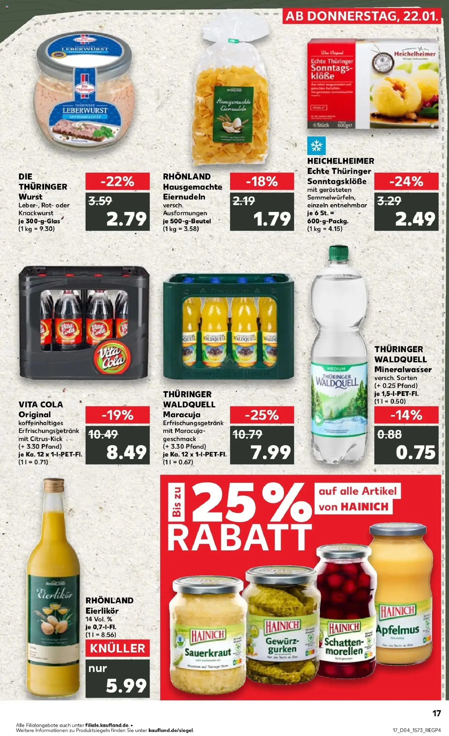 Kaufland prospekt Bad Salzungen	 – gültig ab 22.01.2026 | Seite: 2 | Produkte: Mineralwasser, Wurst, Vita cola, Gurken