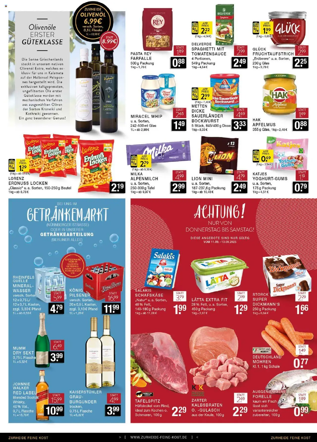 Edeka Zurheide Prospekt 	 – gültig ab 08.09.2025 | Seite: 10 | Produkte: Bockwurst, Pasta, Johnnie walker, Schafskase