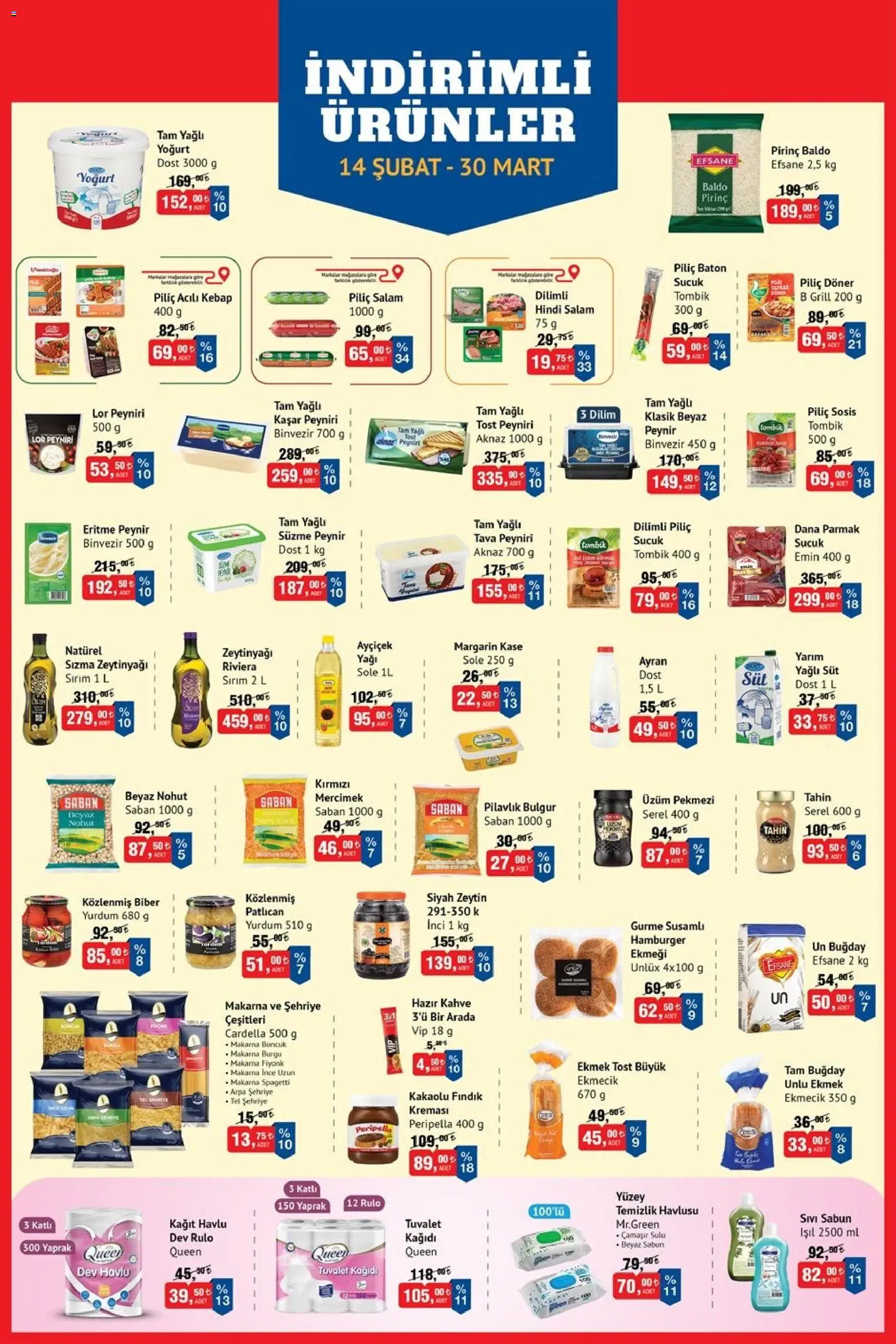 BİM İndirimli Ürünler - 14.02.2026 tarihinden itibaren geçerlidir | Sayfa: 1 | Ürünler: Döner, Ravioli, Süt, Biber
