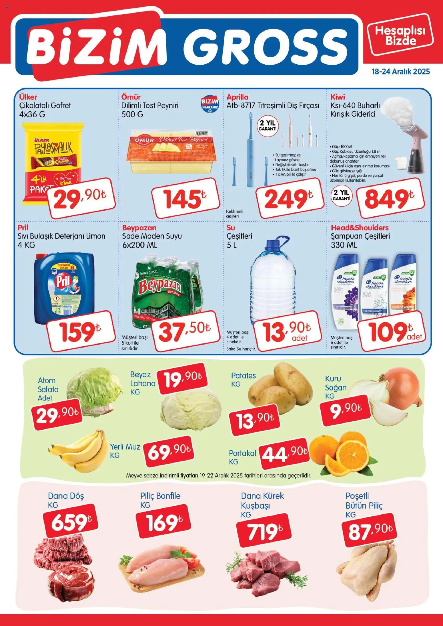 Bizim Toptan - Bizim Gross Fırsat Bülteni - 18.12.2025 tarihinden itibaren geçerlidir | Sayfa: 1 | Ürünler: Çarşaf, Muz, Salata, Maden suyu
