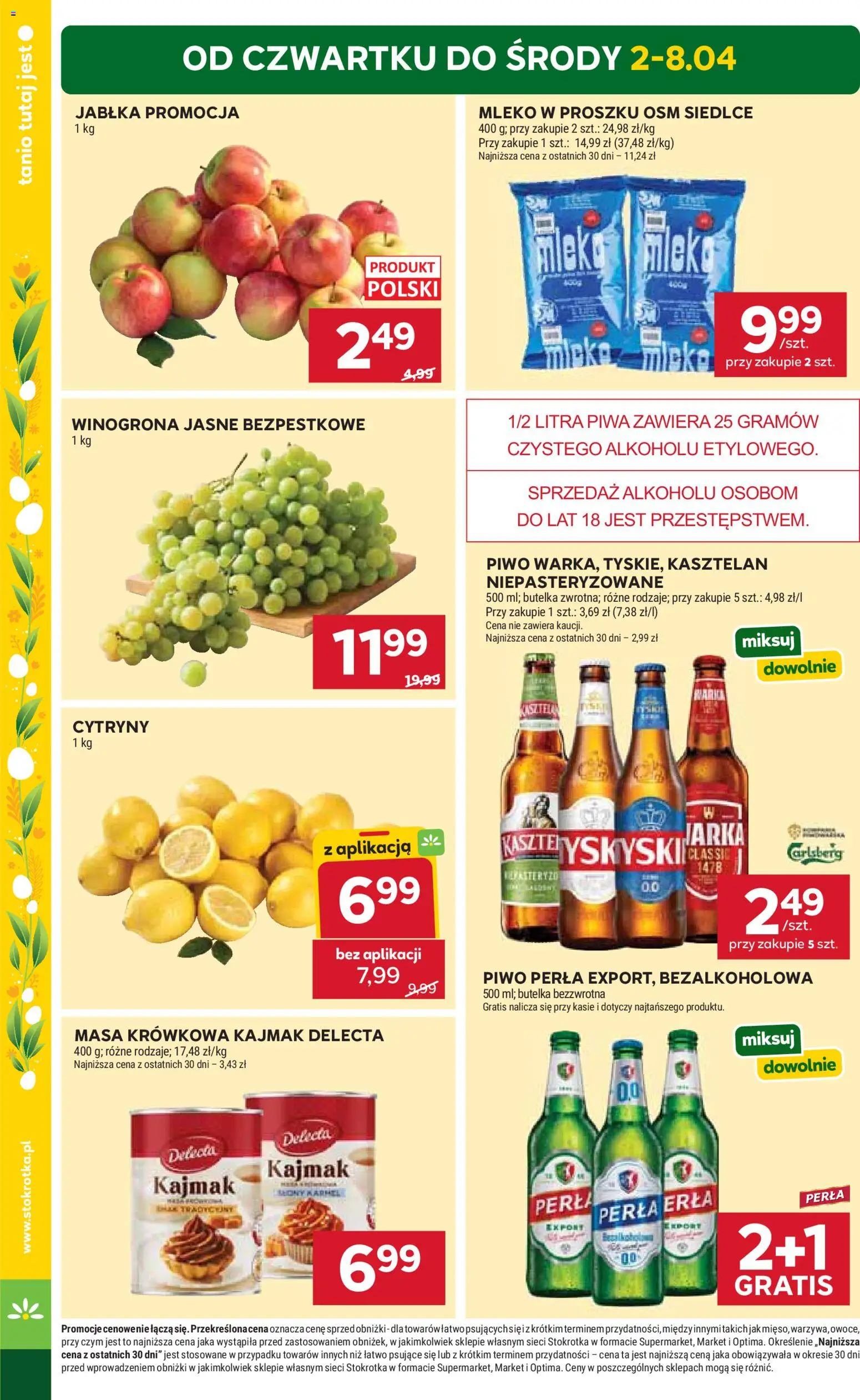 Stokrotka gazetka od 02.04.2026 | Strona: 4 | Produkty: Cytryny, Piwo perła, Mleko, Piwo