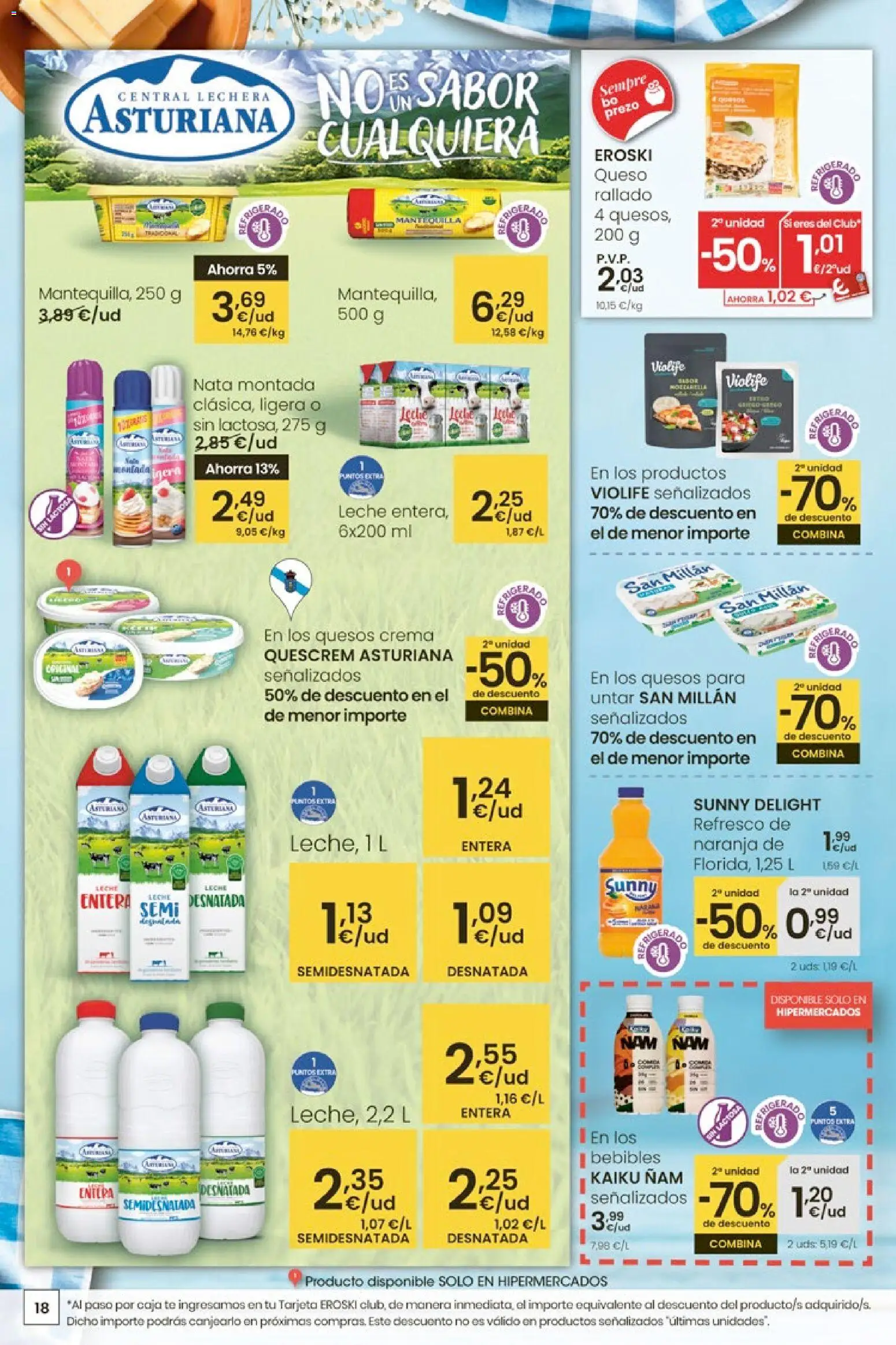Eroski ¿Quieres ahorrar conmigo? │ válido desde el 26.03.2026 | Página: 18 | Productos: Leche entera, Queso, Crema, Té