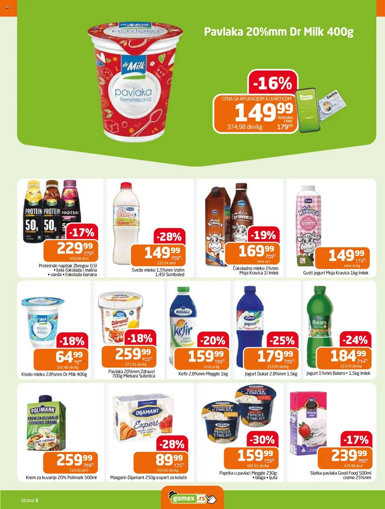 Gomex katalog - važi od 02.07.2025 | Strana: 5 | Proizvode: Čokoladno mleko, Moja kravica, Margarin, Pavlaka